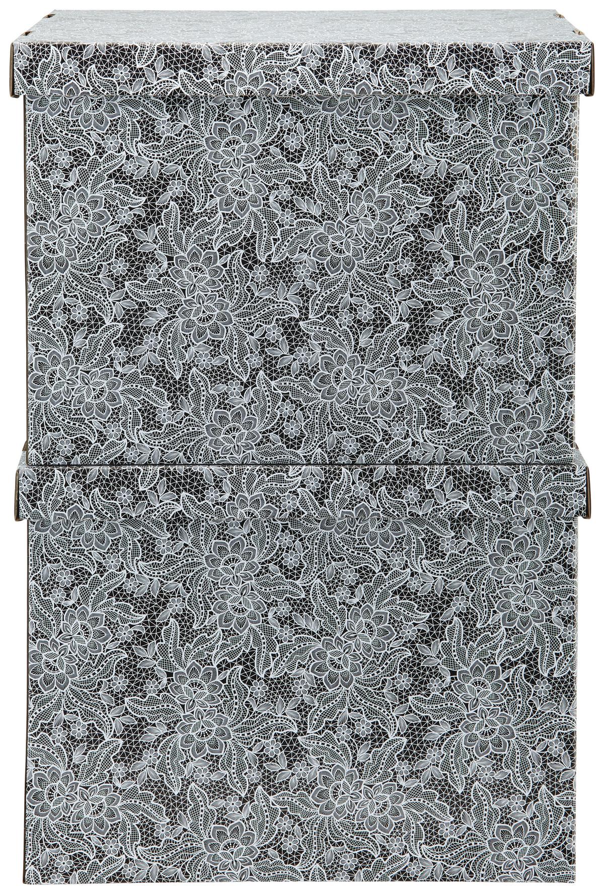 Box mit Deckel Jimmy aus Karton, 2er Set - Schwarz/Weiß, Karton (44,3/33,5/32,5cm) - Mömax
