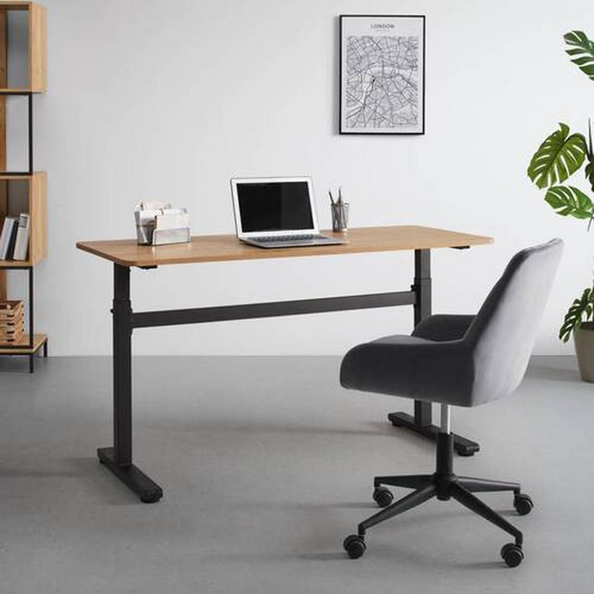 Masă de scris CARMELO I - culoare lemn stejar/negru, Modern, metal/material pe bază de lemn (140/70-117/60cm) - Modern Living