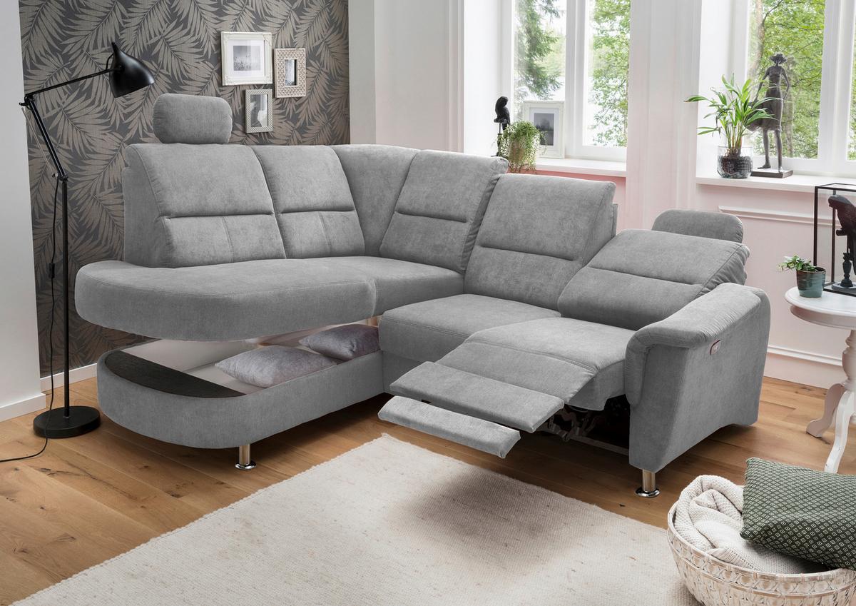 Wohnlandschaft Parole Grau Mikrofaser - Chromfarben/Grau, KONVENTIONELL, Textil/Metall (184/231cm) - Livetastic