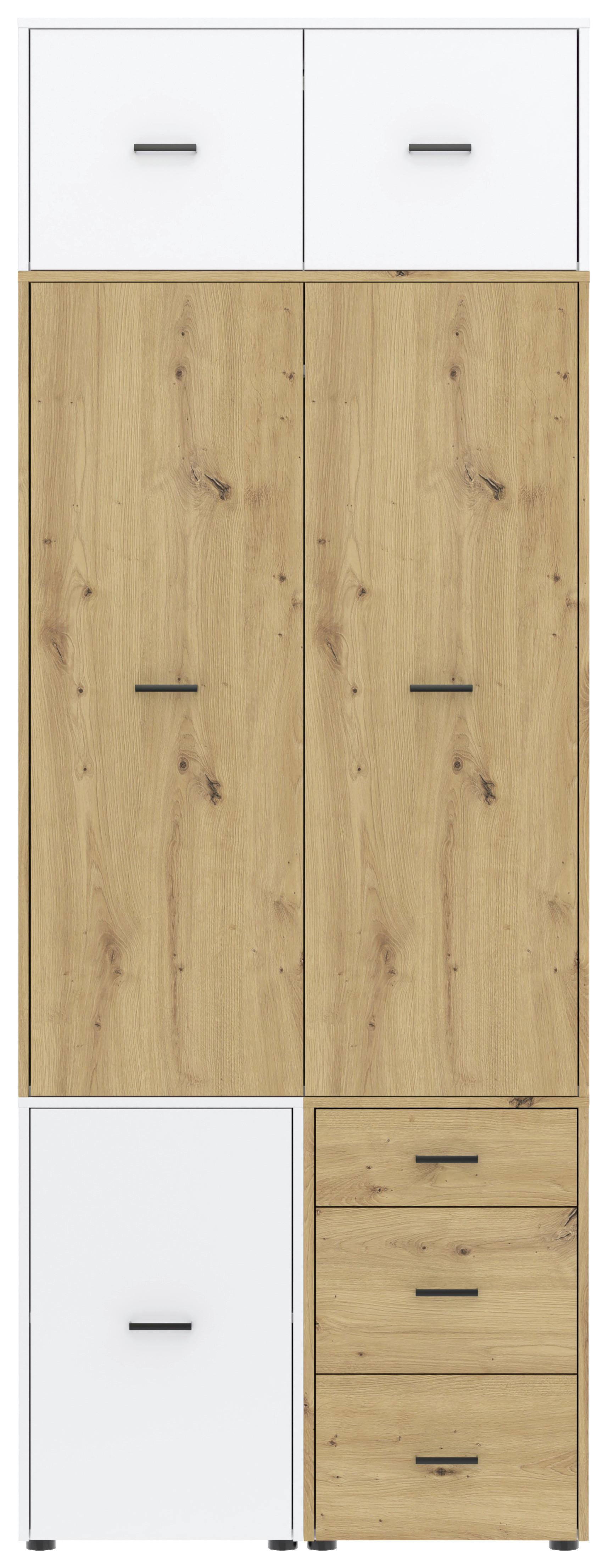 Kleiderschrank Kivo Eiche Artisan/Weiß - Schwarz/Weiß, Basics, Holzwerkstoff/Kunststoff (90/239,40/52,1cm) - Based