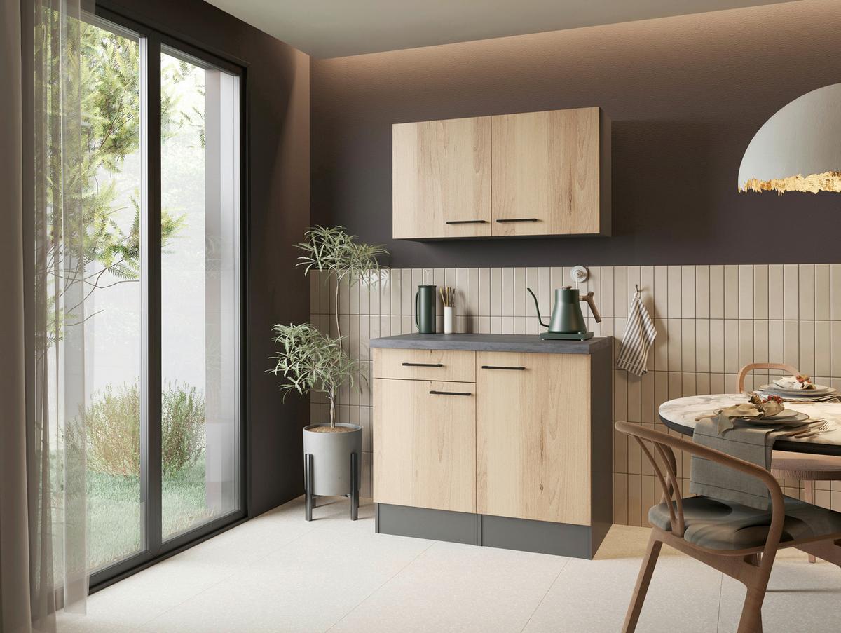 Buffet Oliver Eiche/Grau - Schwarz/Eiche Artisan, Trend, Holzwerkstoff/Metall (100/200/60cm) - Respekta