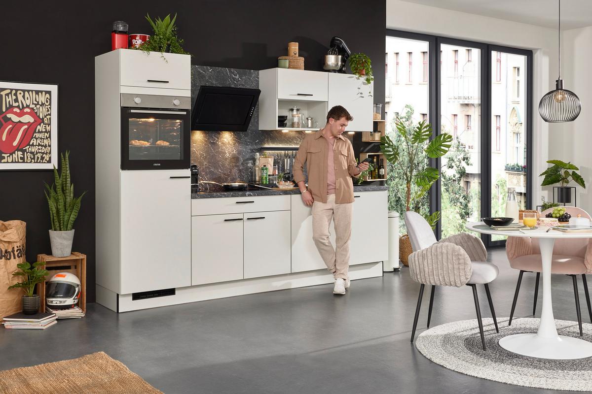 Küchenblock inkl. 4 E-Geräte PN80 in Grau - Schwarz/Grau, Holzwerkstoff (280cm) - Pino