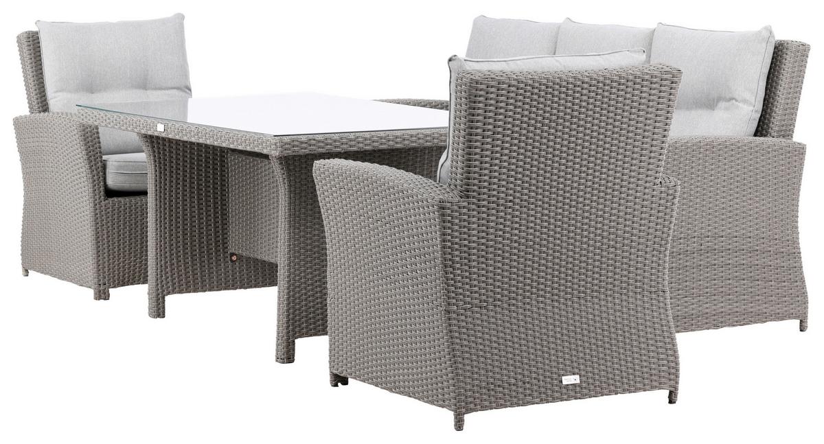 Dining-Loungeset Brentwood Grau, Kunststoffgeflecht - Grau, KONVENTIONELL, Glas/Kunststoff - Gardenson