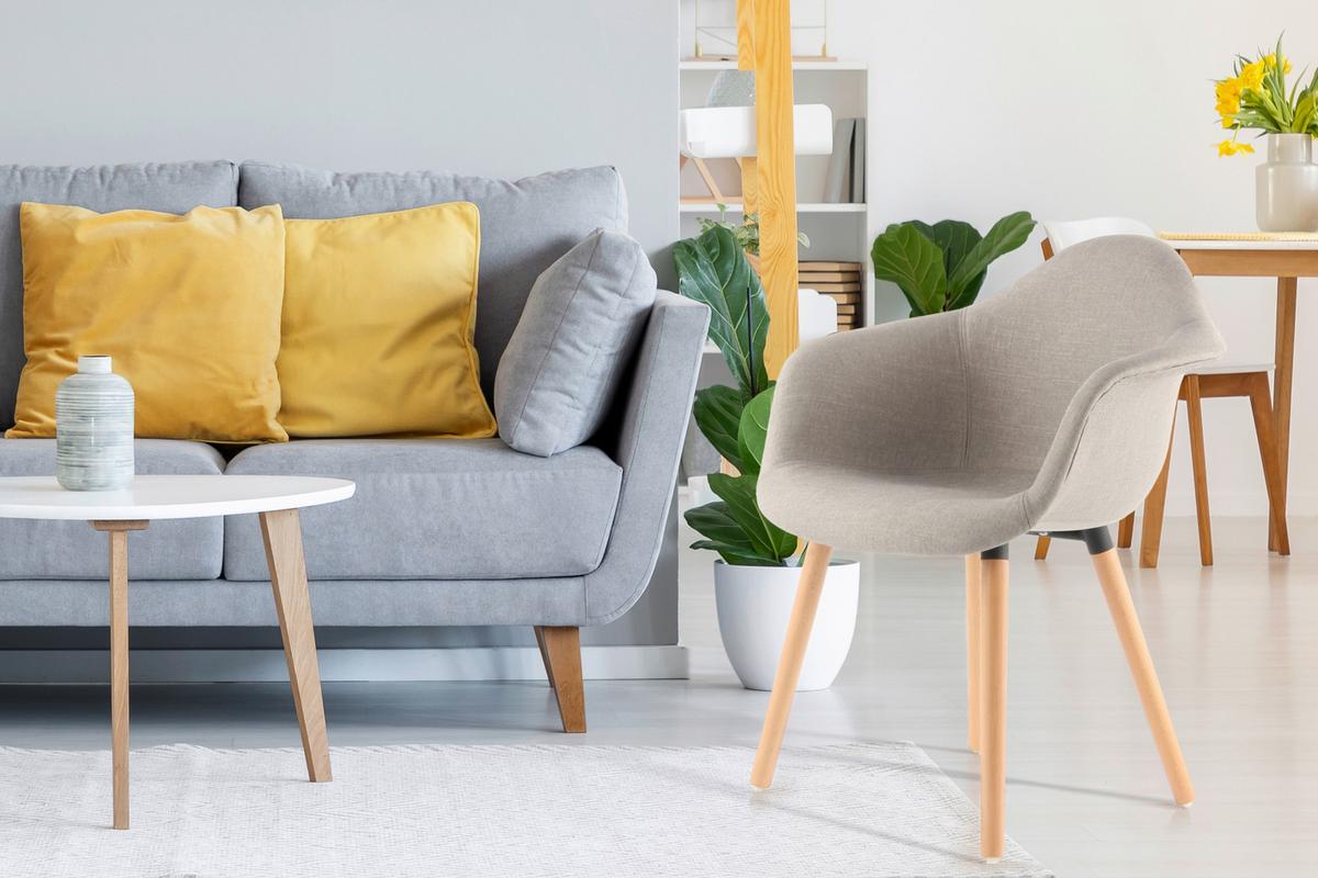 ARMLEHNSTUHL-SET WINSTON 325 - Beige, Design, Textil/Metall (62/80.5/64cm) - Kayoom