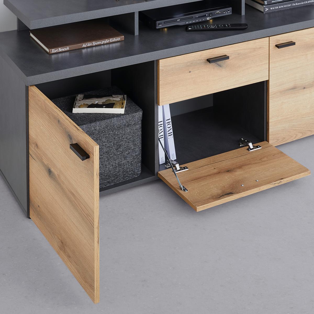 Tv-element Cadix, Antracit, Barva Hrasta - črna/barve hrasta, Konvencionalno, umetna masa/leseni material (150/66/47cm) - Mömax