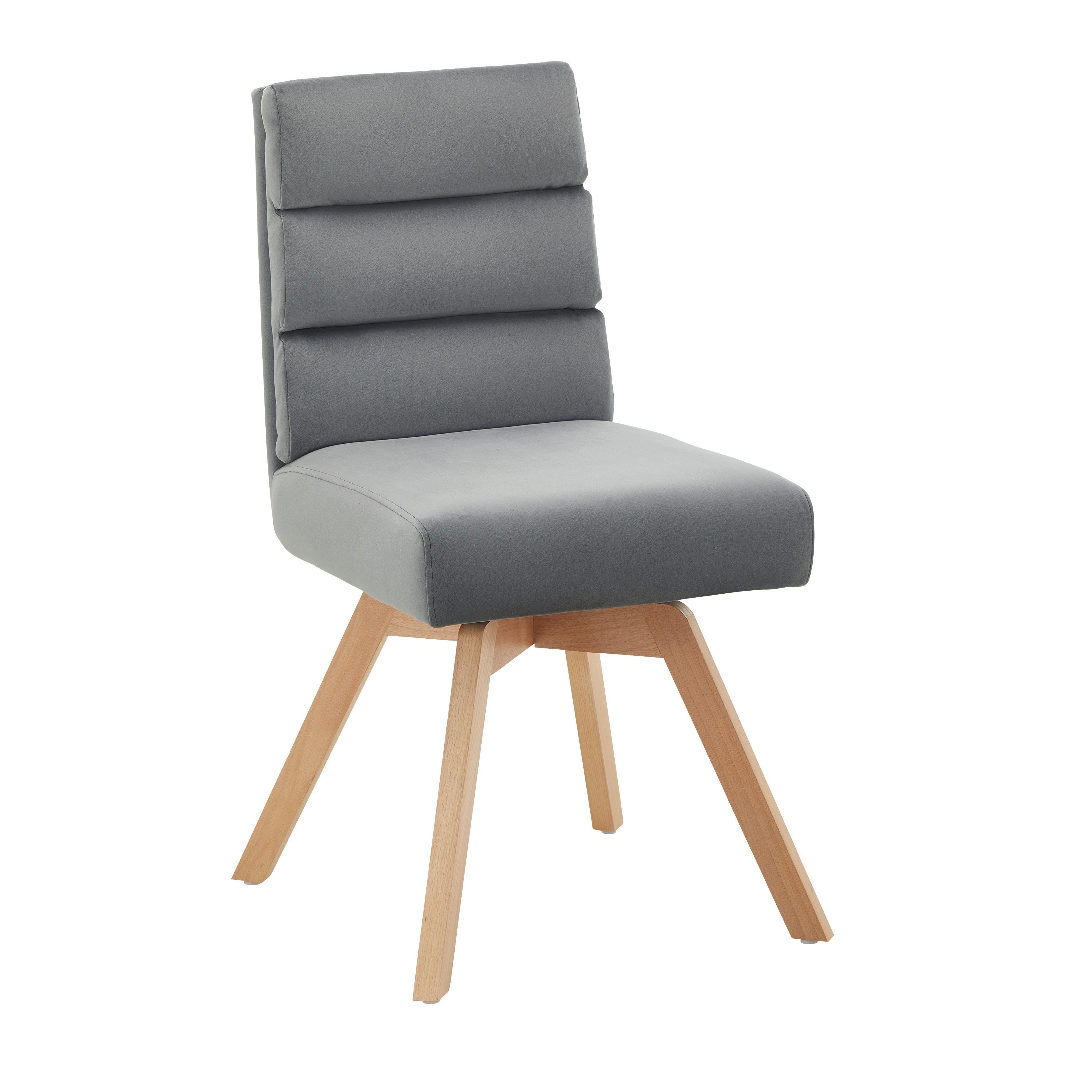 Stuhl "Katrin", Samtbezug, drehbar, grau, Echtholz Beine - Buchefarben/Grau, MODERN, Holz/Textil (45/62/88cm) - Bessagi Home