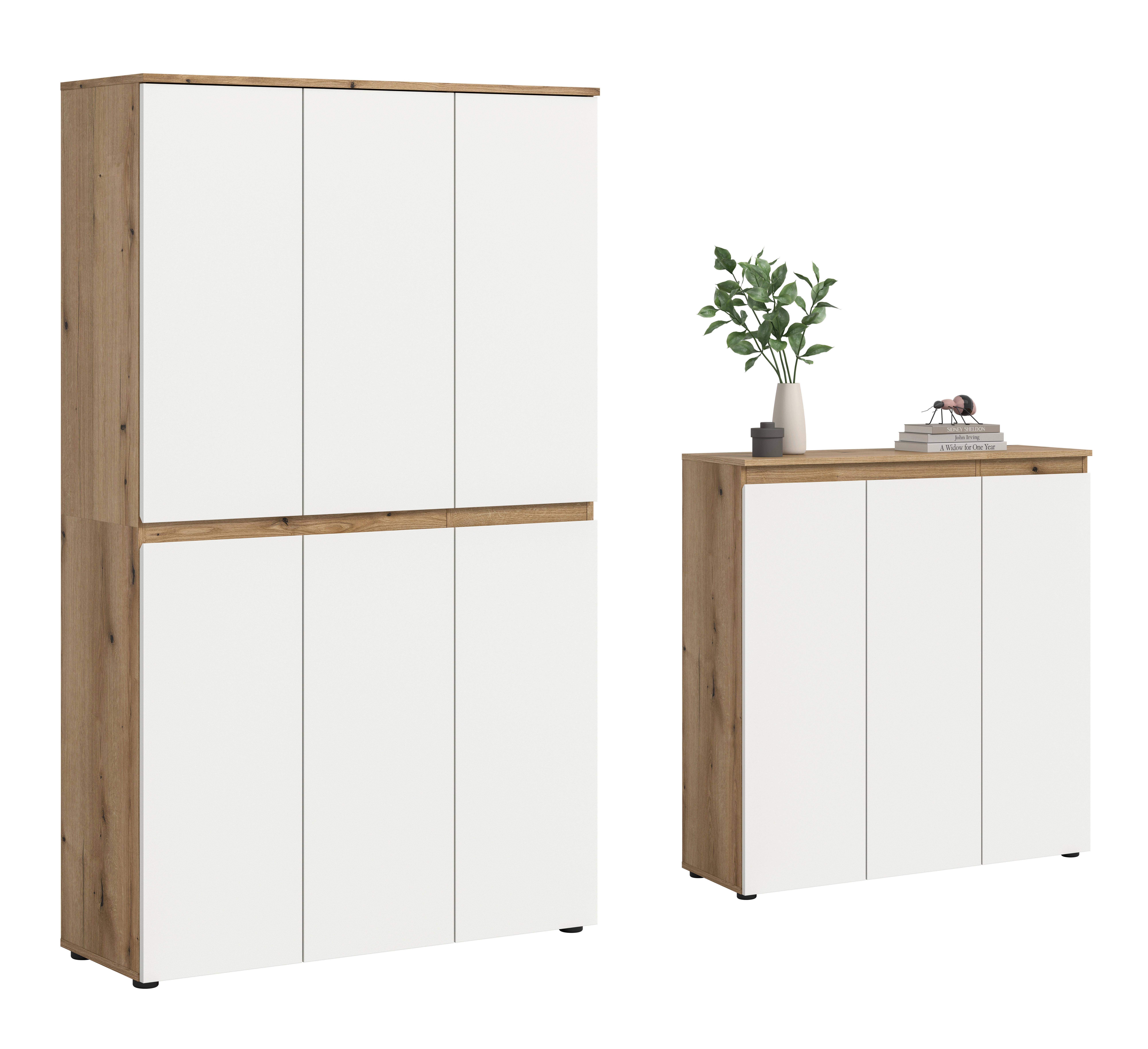 Garderobenschrank Scarpa Weiß/Eiche - Eichefarben/Schwarz, Design, Holzwerkstoff/Kunststoff (235/175/37cm) - Livetastic