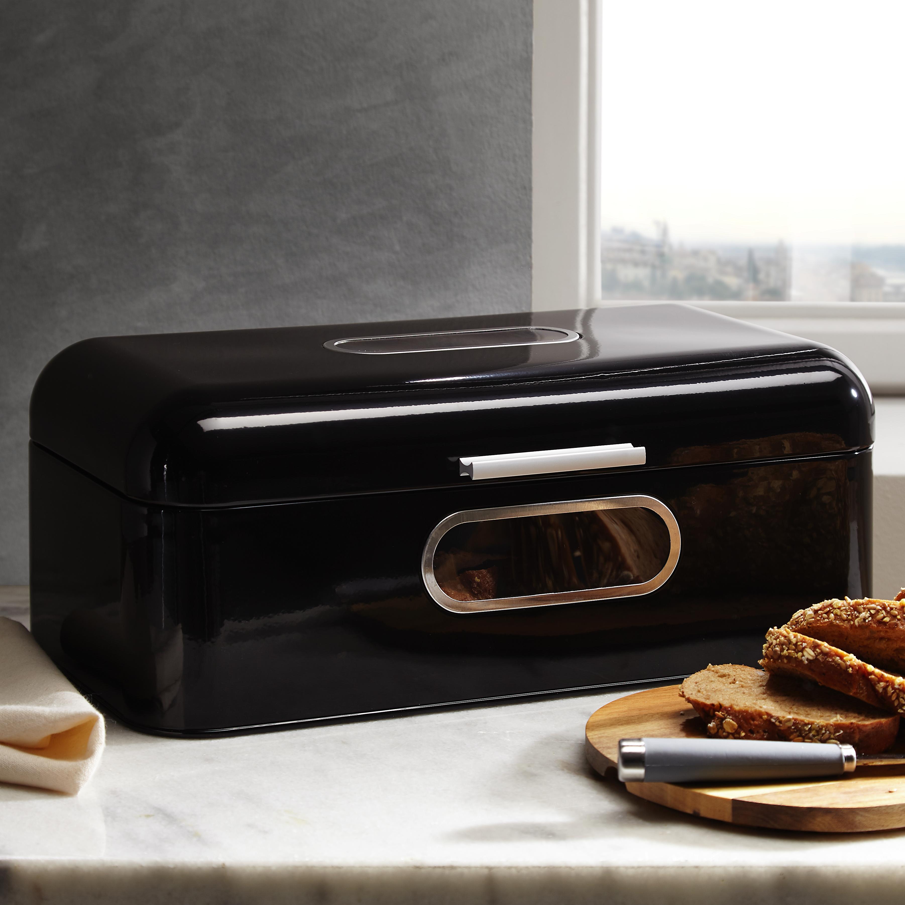 Echtwerk Brotbox Retro mit Sichtfenster - Schwarz, MODERN, Metall (42,5/23,8/17cm) - Echtwerk