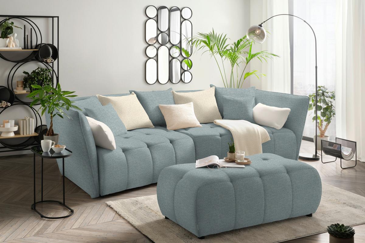 Boxspringsofa Sofi Hellblau - Creme/Schwarz, MODERN, Textil (294/93/152cm) - Premium Living