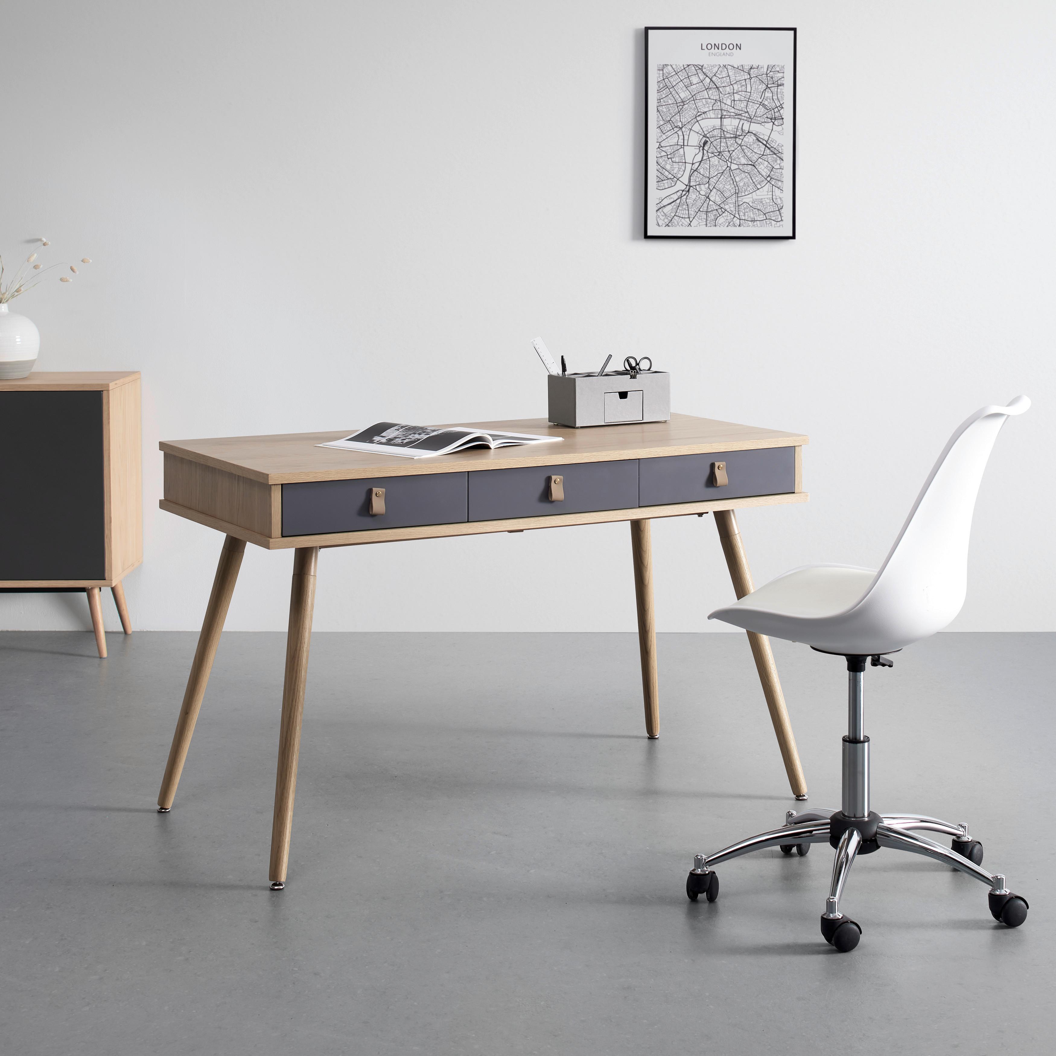 Schreibtisch Holz "Lena", ca. 120x60 cm, Eiche - Hellbraun/Naturfarben, Modern, Holz/Holzwerkstoff (120/75/60cm) - Bessagi Home