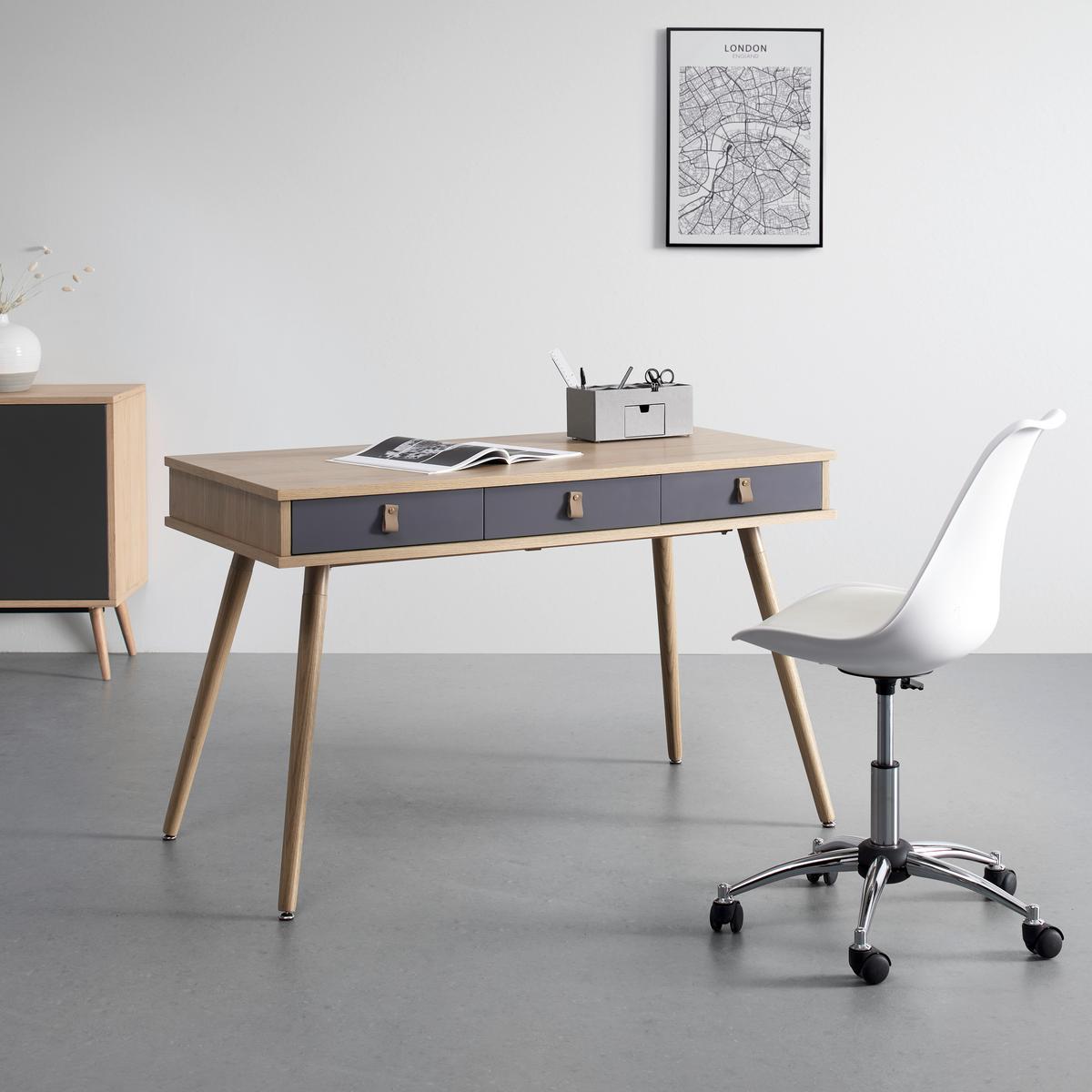Schreibtisch Lena Grau/Natur Echtholz/MDF ca. 120x60 cm - Hellbraun/Naturfarben, MODERN, Holz/Holzwerkstoff (120/75/60cm) - Bessagi Home