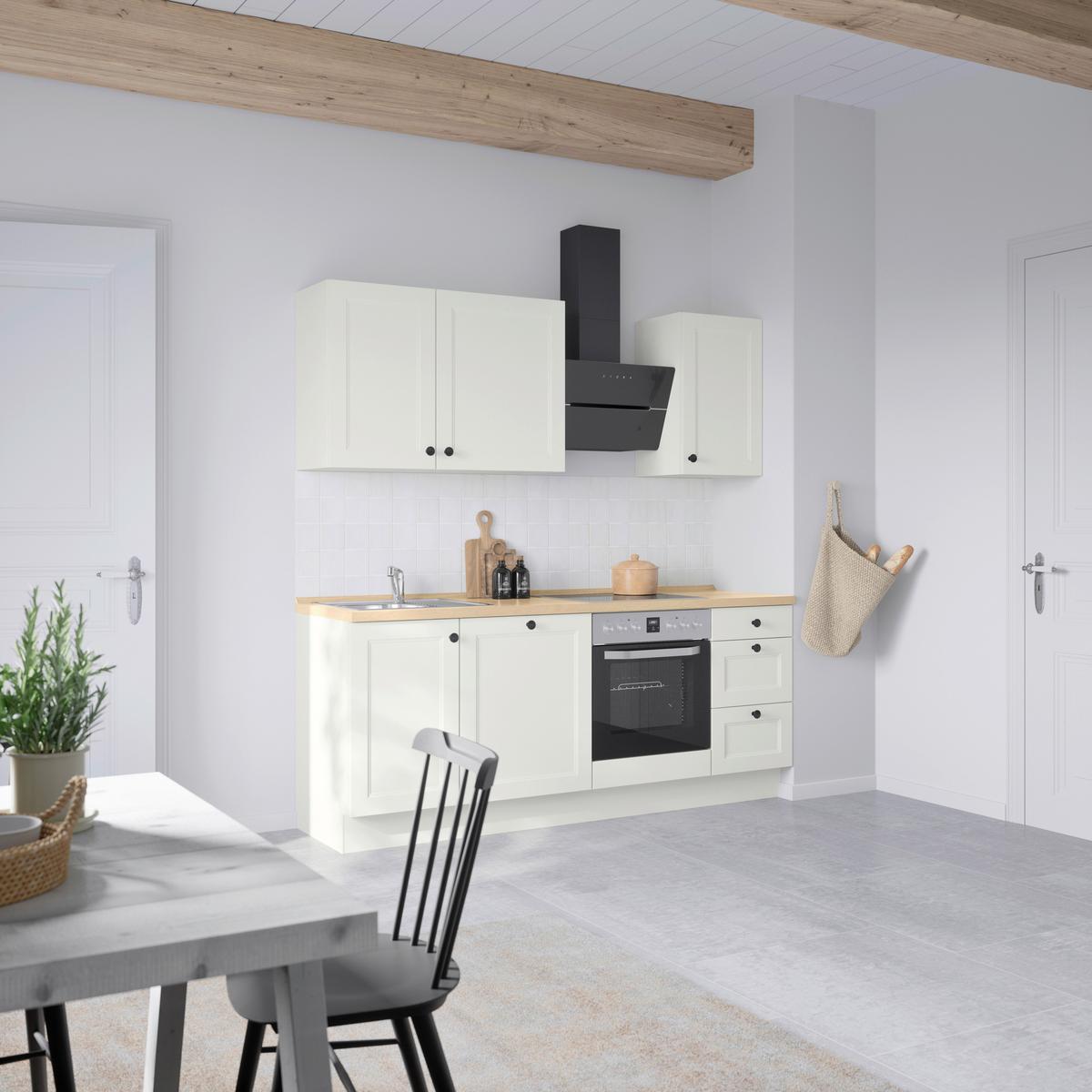Küchenblock Cascada High m. Geräten Weiß - Eichefarben/Schwarz, MODERN, Holzwerkstoff/Metall (210cm) - Nobilia