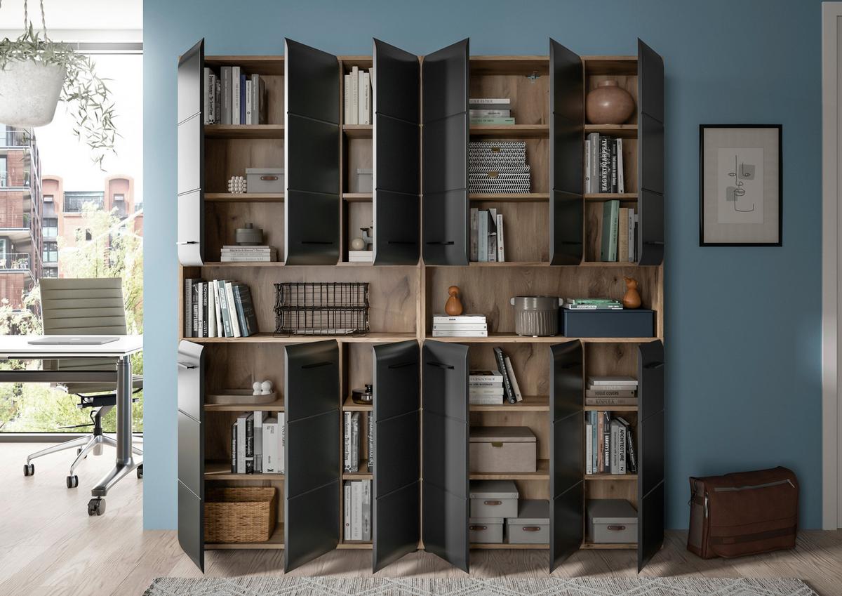 Hochschrank Ice Schwarz/Eiche dunkel - Eiche dunkel/Schwarz, Basics, Holzwerkstoff/Kunststoff (180/185/30cm) - MID.YOU