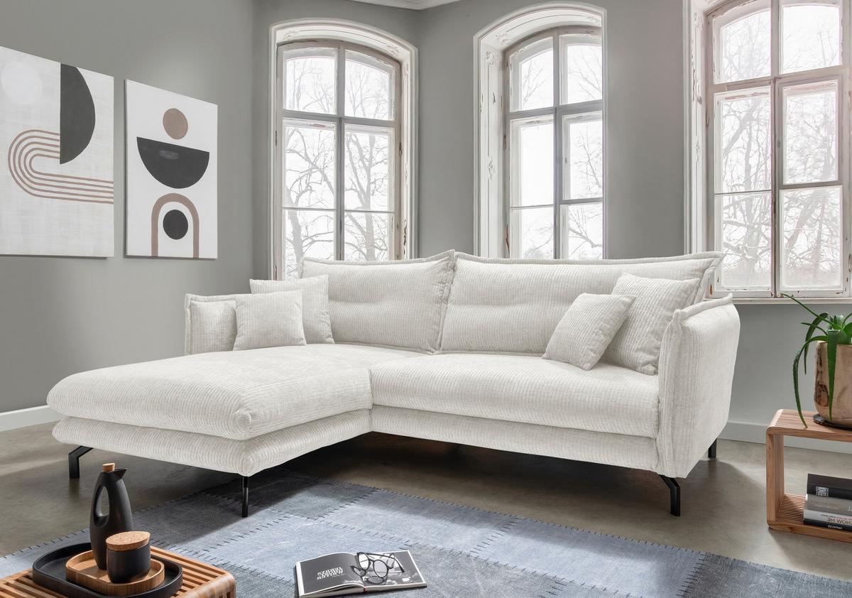 Ecksofa Lava Weiß Velours - Creme/Schwarz, Design, Textil/Metall (180/255cm) - Livetastic