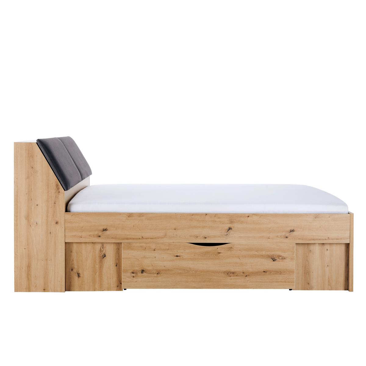 Stauraumbett in Eiche Artisan ca. 140x200cm - Eiche Artisan/Grau, Konventionell, Holzwerkstoff/Textil (140/200cm) - Mömax