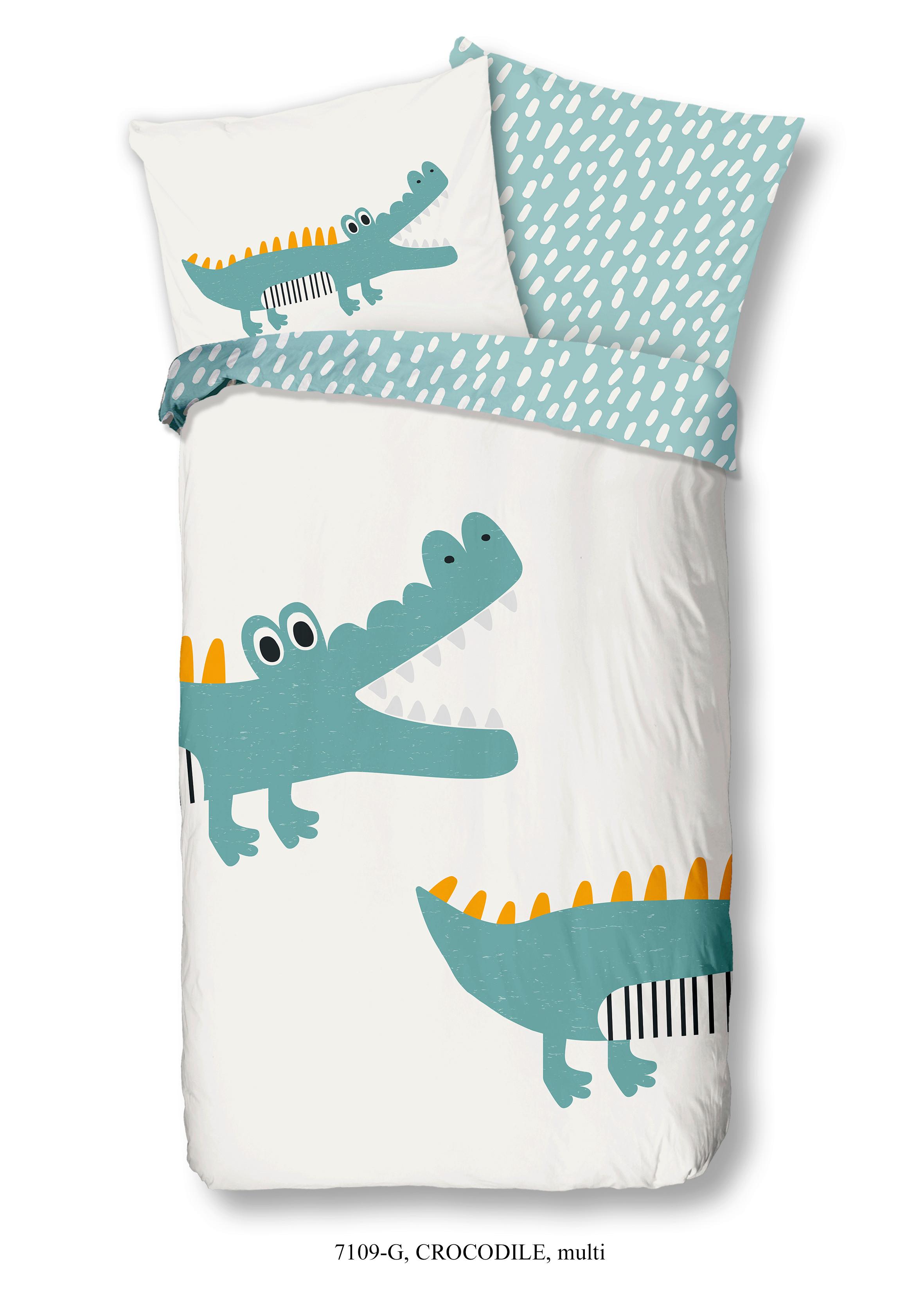 Wende-Kinderbettwäsche Krokodil ca. 135x200cm - Blau/Weiß, Textil (135/200cm) - MID.YOU