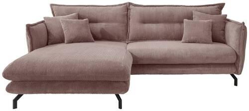 Wohnlandschaft Lava Rosa Cord - Schwarz/Rosa, MODERN, Textil/Metall (180/255cm) - Livetastic