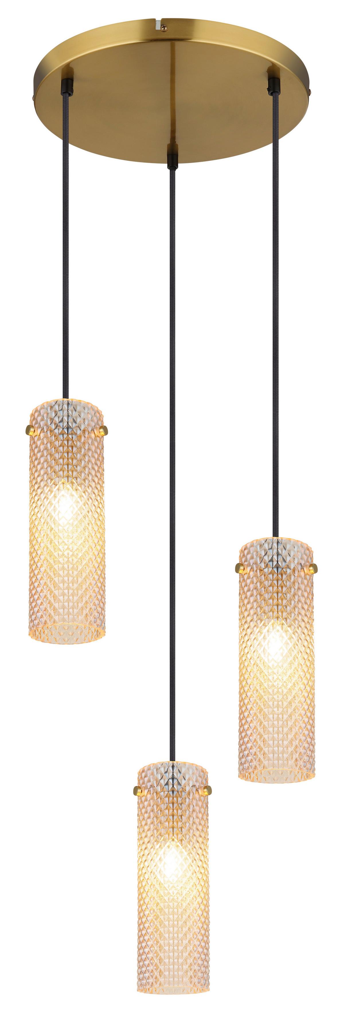 HÄNGELEUCHTE 15775-3HR  KAROLO - Goldfarben/Schwarz, Konventionell, Glas/Textil (35/120cm) - Globo