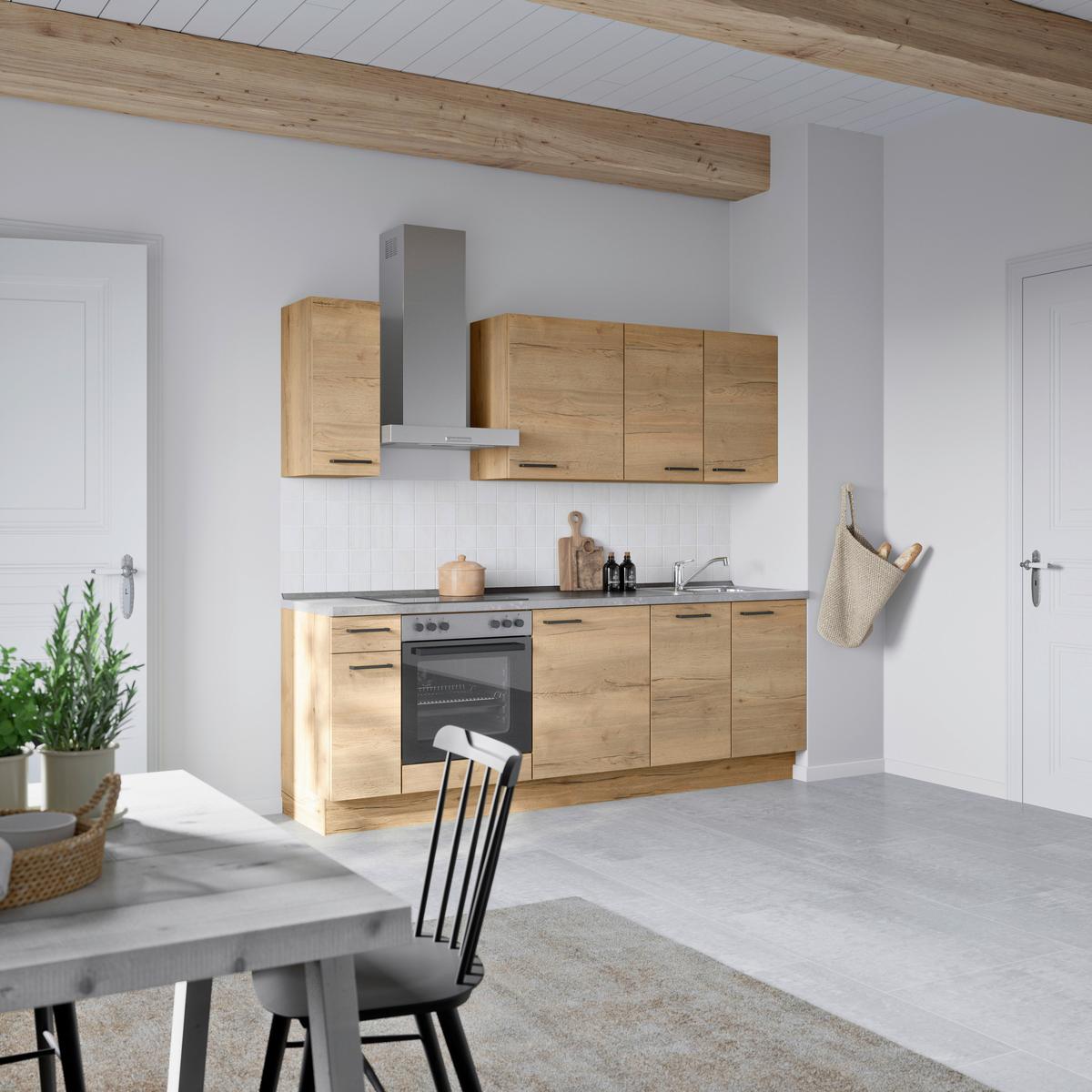 Küchenblock Structura Low m. Geräten Eiche - Schieferfarben/Eichefarben, MODERN, Holzwerkstoff/Metall (240cm) - Nobilia