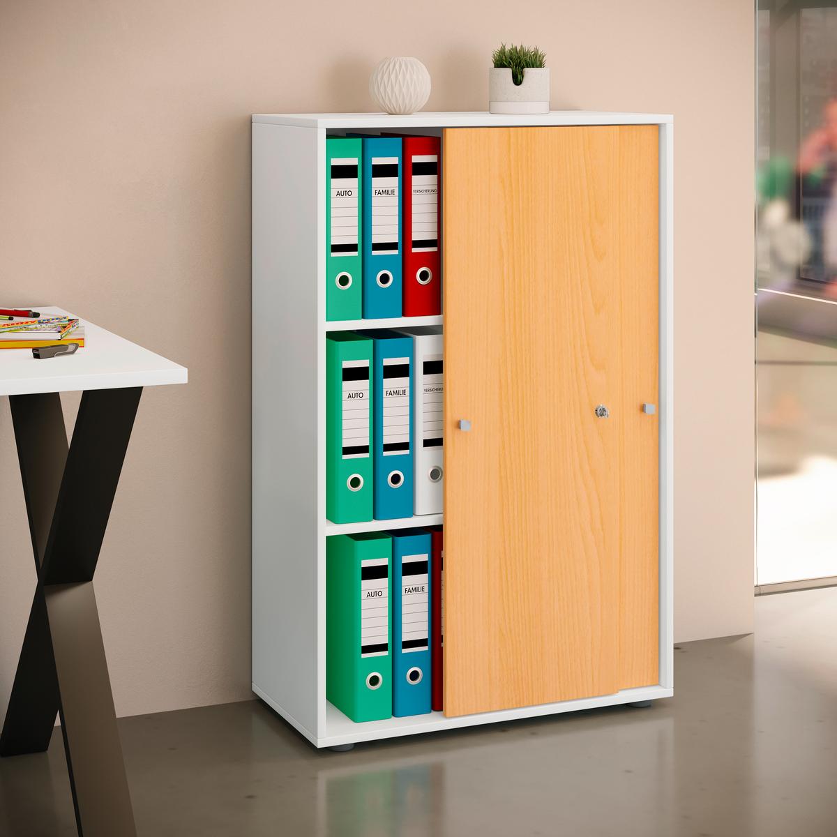AKTENSCHRANK LONA XL - Weiss/Buchefarben, Design, Holzwerkstoff (70/110/39cm) - MID.YOU