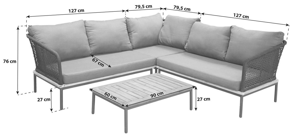 Loungegarnitur Andorra ca. 90x60x27 cm Schwarz - Schwarz, KONVENTIONELL, Kunststoff (90/60/27cm) - Gardenson