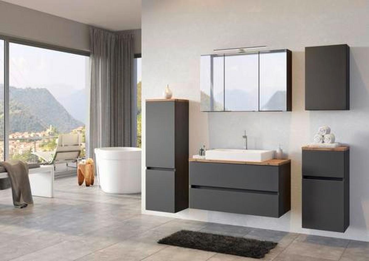 Midischrank in Grau 'Pienza' - Eichefarben/Silberfarben, Basics, Holzwerkstoff/Kunststoff (40/130/35cm) - Held