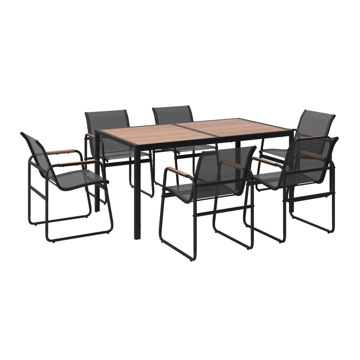KOMPLET OGRODOWY ZE STOŁEM GENUA - kolor naturalny/ciemnoszary, Modern, tworzywo sztuczne/metal (59,5/160/50/90/82/75cm) - Ambia Garden