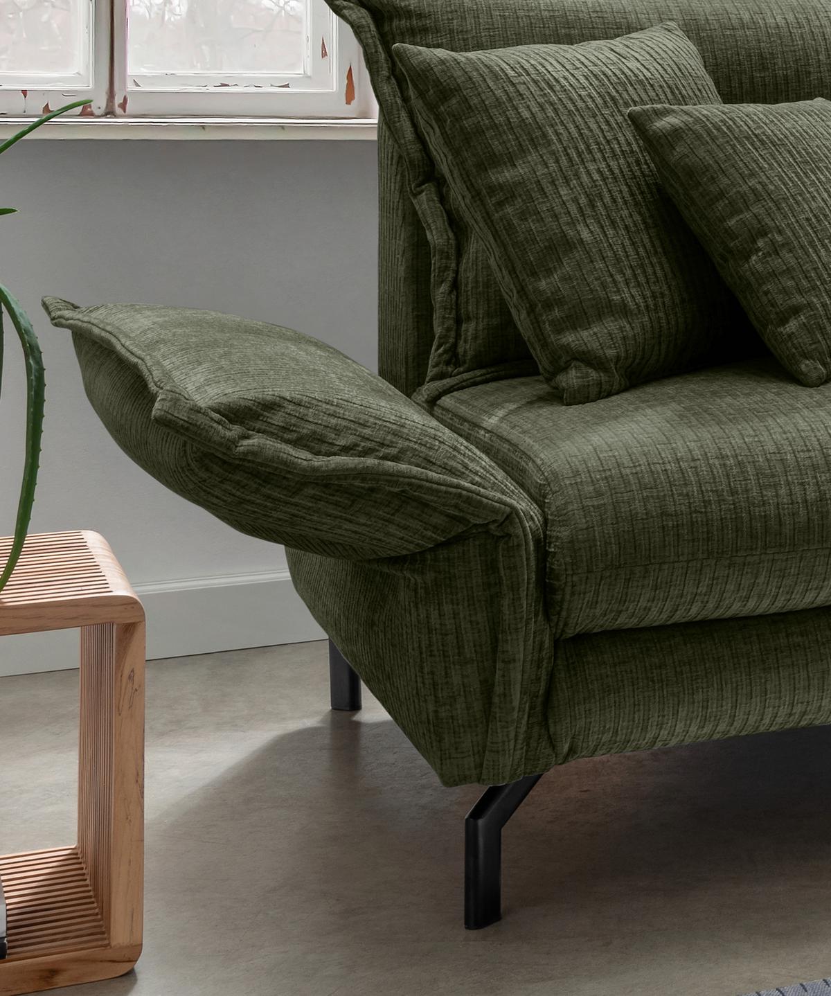 Ecksofa Lava ca. 255x180 cm Olivgrün - Schwarz/Olivgrün, Design, Textil/Metall (255/180cm) - Livetastic
