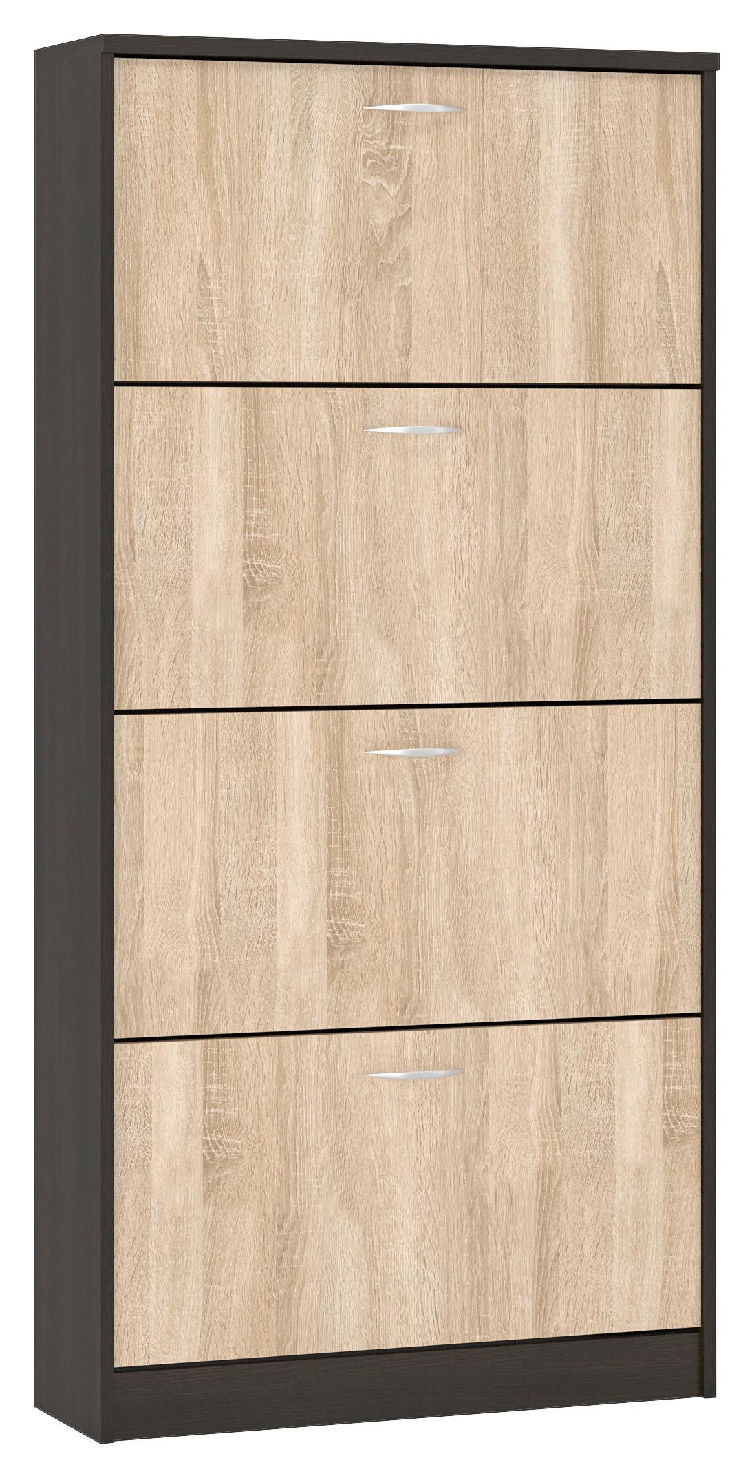 Billenős Cipősszekrény 4 Ajtós Gery - wenge/Sonoma tölgy, Konventionell, faalapú anyag (60/166/26,8cm)