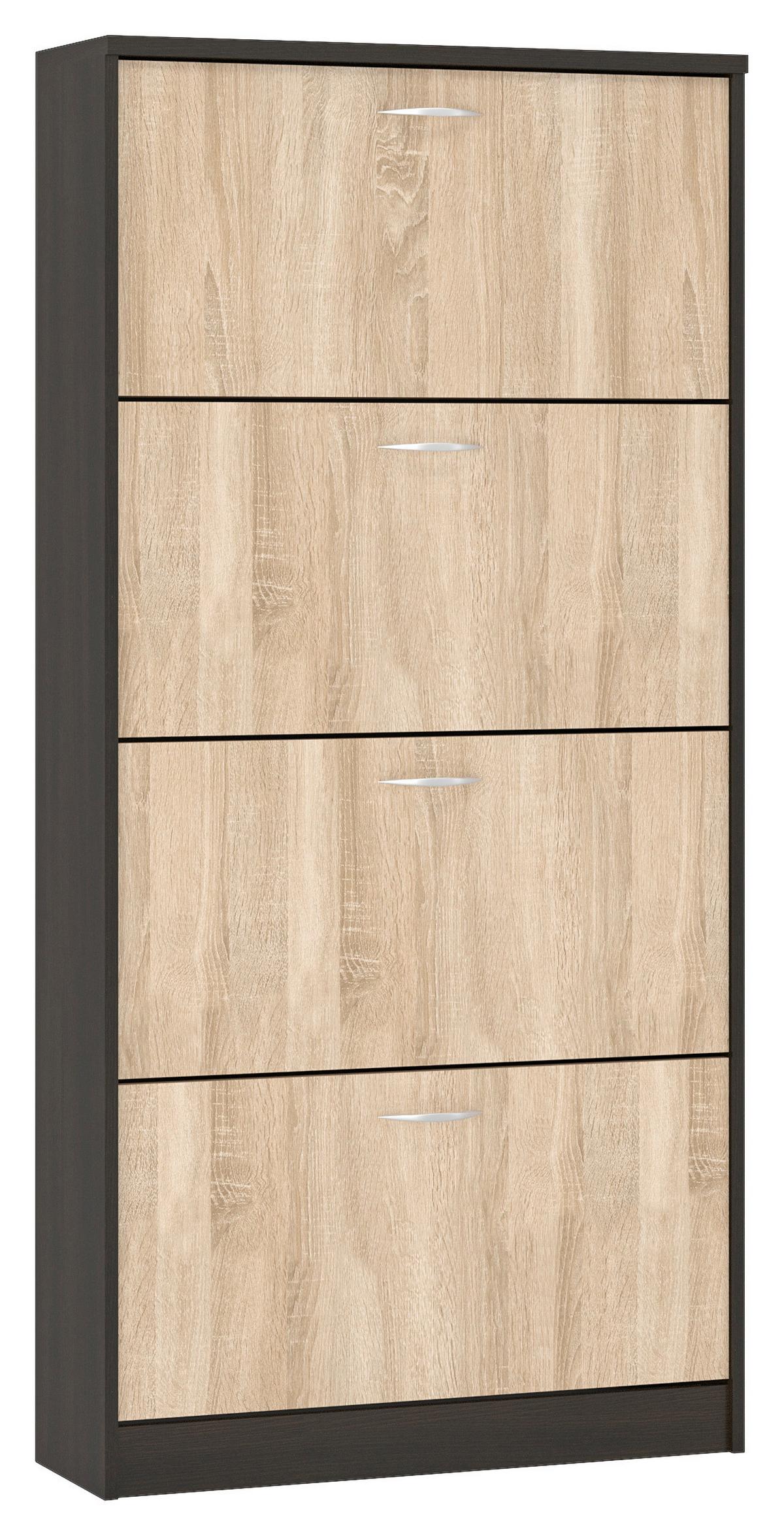 Billenős Cipősszekrény 4 Ajtós Gery - wenge/Sonoma tölgy, Konventionell, faalapú anyag (60/166/26,8cm)