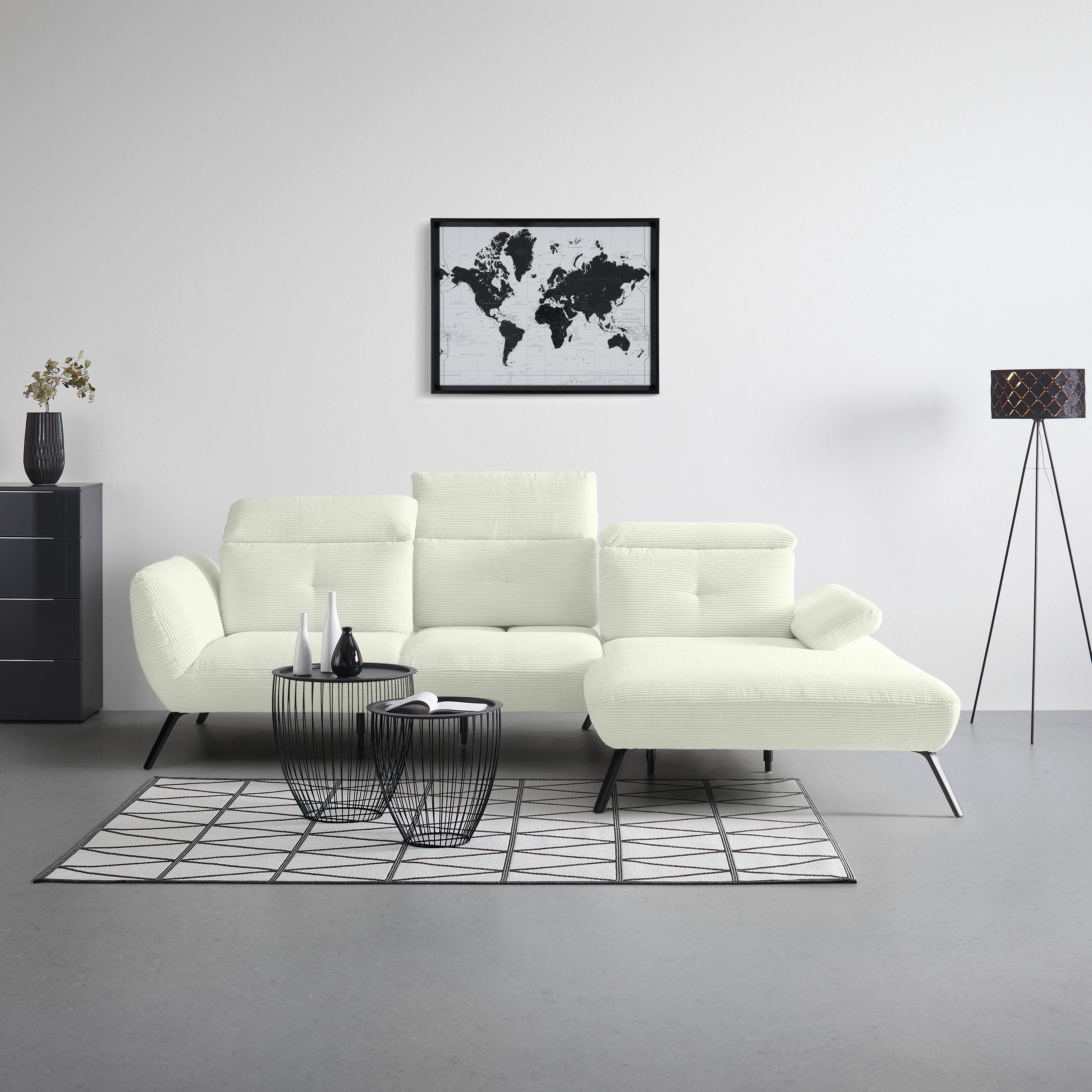 Wohnlandschaft Seattle Creme - Creme/Schwarz, MODERN, Holzwerkstoff/Textil (301/196cm) - Premium Living
