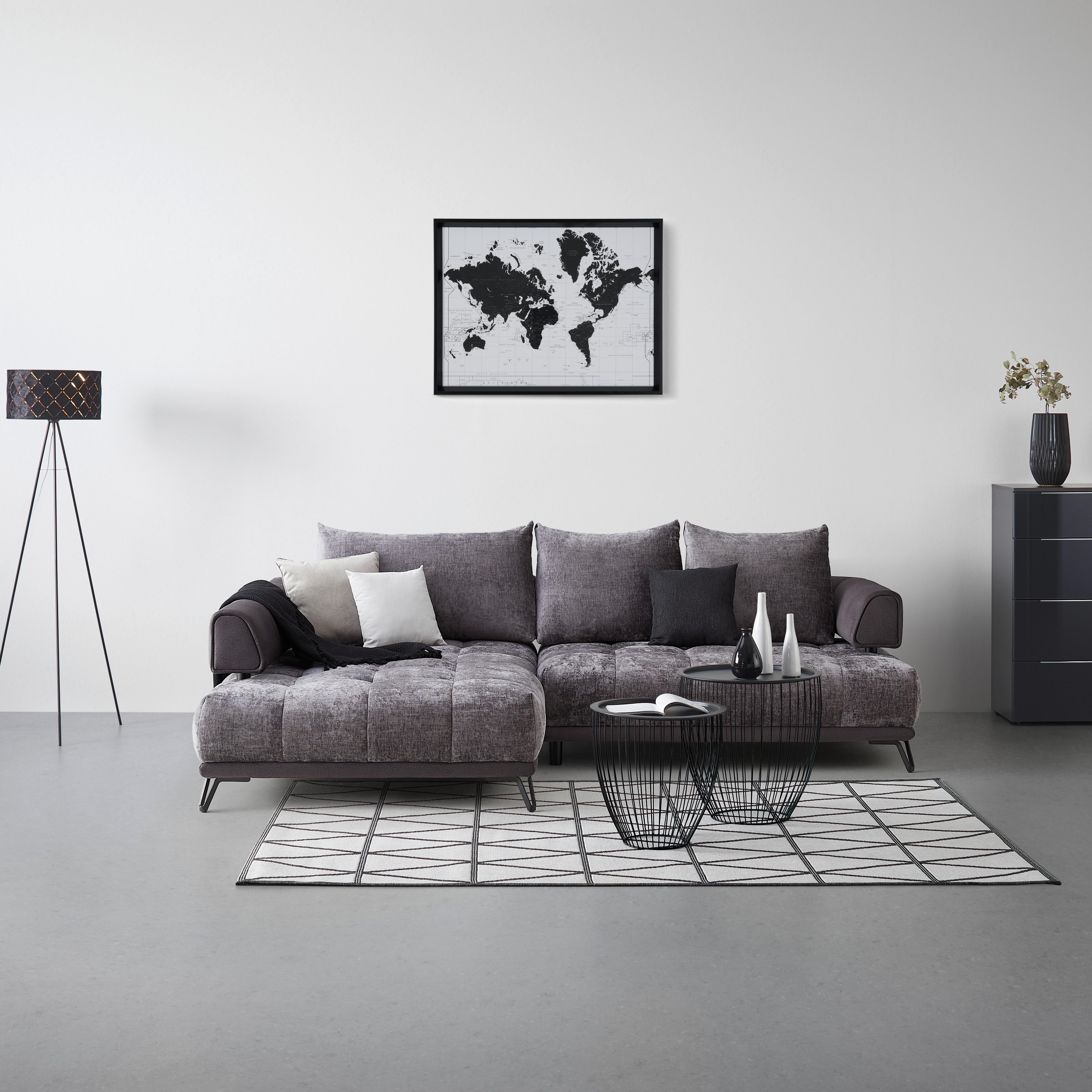 Ecksofa Morgan Graphitfarben - Graphitfarben/Schwarz, Modern, Textil/Metall (184/67-87/262cm) - Mömax