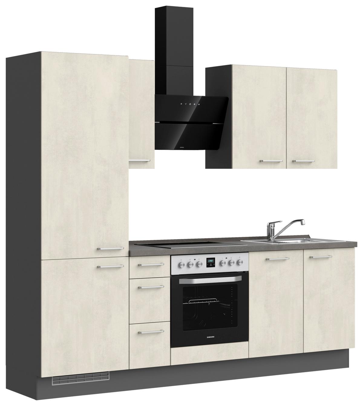 Küchenblock Riva High m. Geräten Weiß - Schieferfarben/Edelstahlfarben, MODERN, Holzwerkstoff/Metall (240cm) - Nobilia