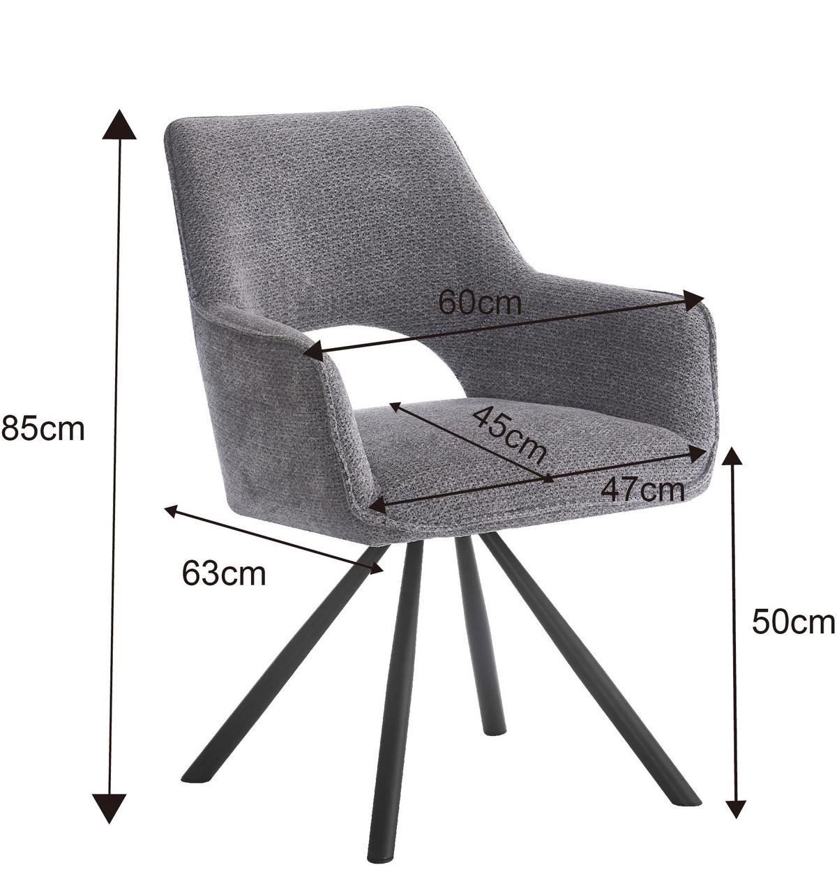 Naslanjač Frauke, Temno Siva, Vrtljiv - temno siva/črna, Moderno, kovina/tekstil (60/85/63cm)