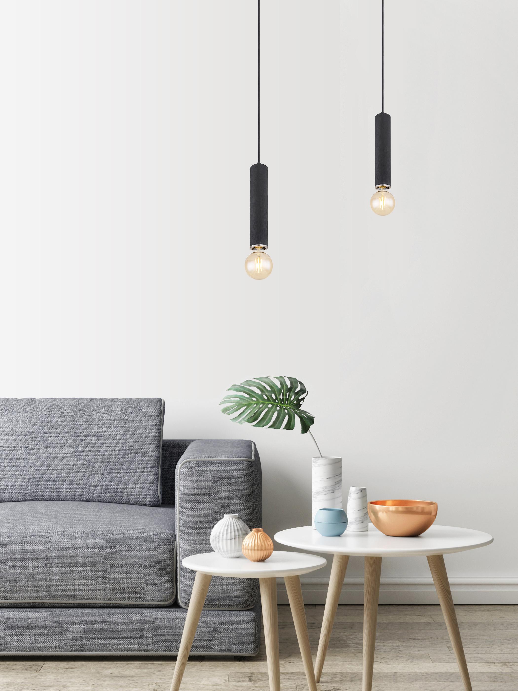 Hängeleuchte Marion in Schwarz max. 60 Watt - Schwarz/Nickelfarben, Basics, Holz/Metall (12/160cm) - Globo