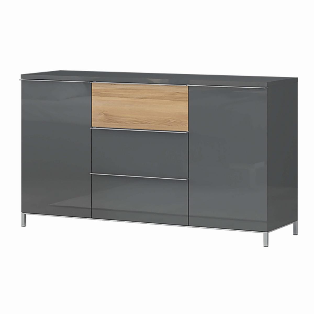 Komód Onyx - krómszínű/diószínű, Modern, faalapú anyag/fém (152/88/45cm)