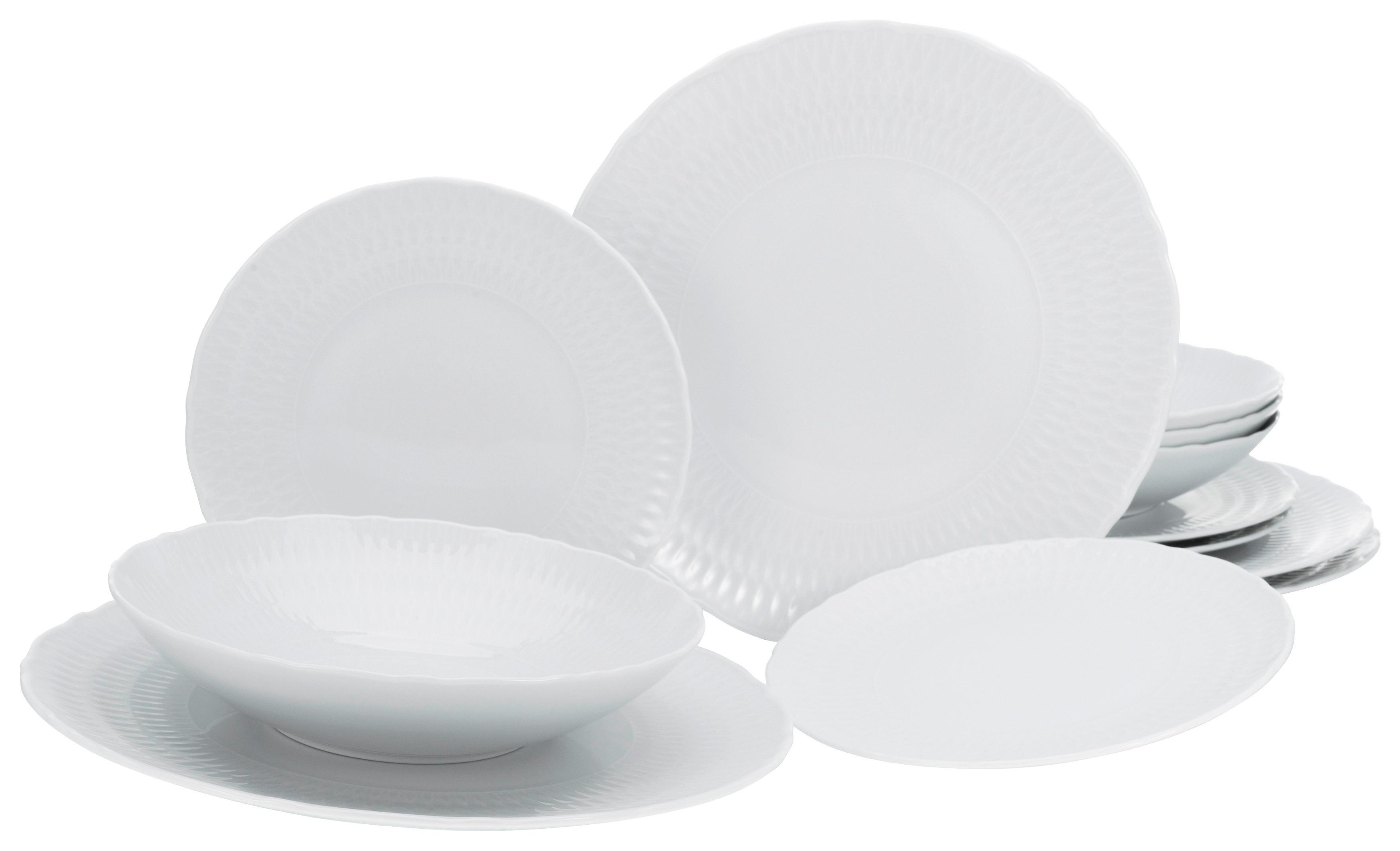 Tafelservice Sofia White aus Weiß, 12-teilig - Weiß, Trend, Keramik (36,5/36,5/34,5cm) - Creatable