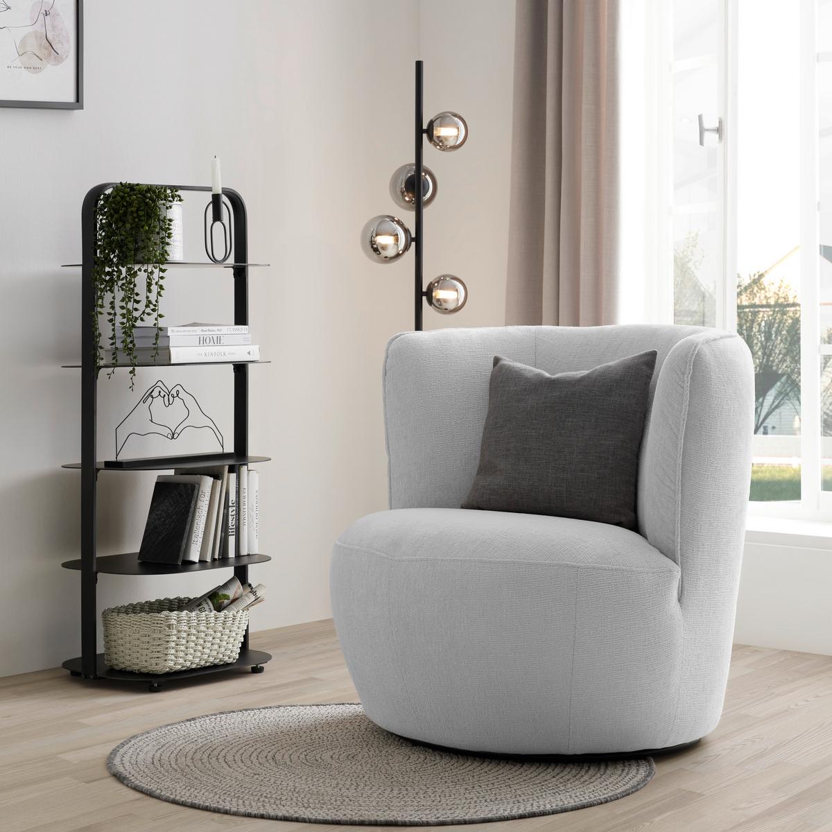 Sessel Jasima Hellgrau drehbar - Hellgrau/Schwarz, MODERN, Textil/Metall (77/81/85cm) - Premium Living