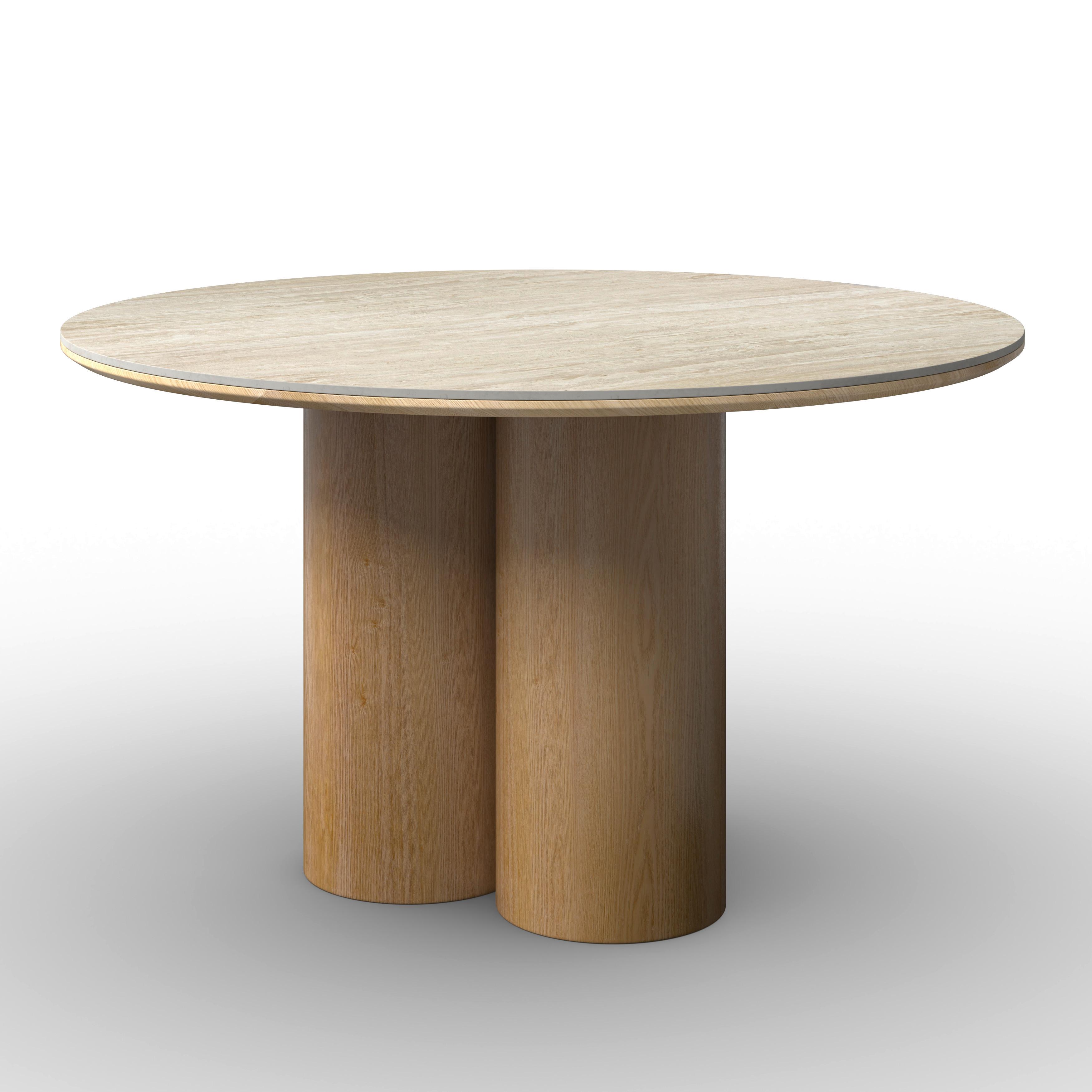 Jedilna Miza Kiano, Naravne Barve, Porcelan, Ø 130cm - krem barve/naravne barve, Moderno, leseni material/les (130/75cm) - Bessagi Home