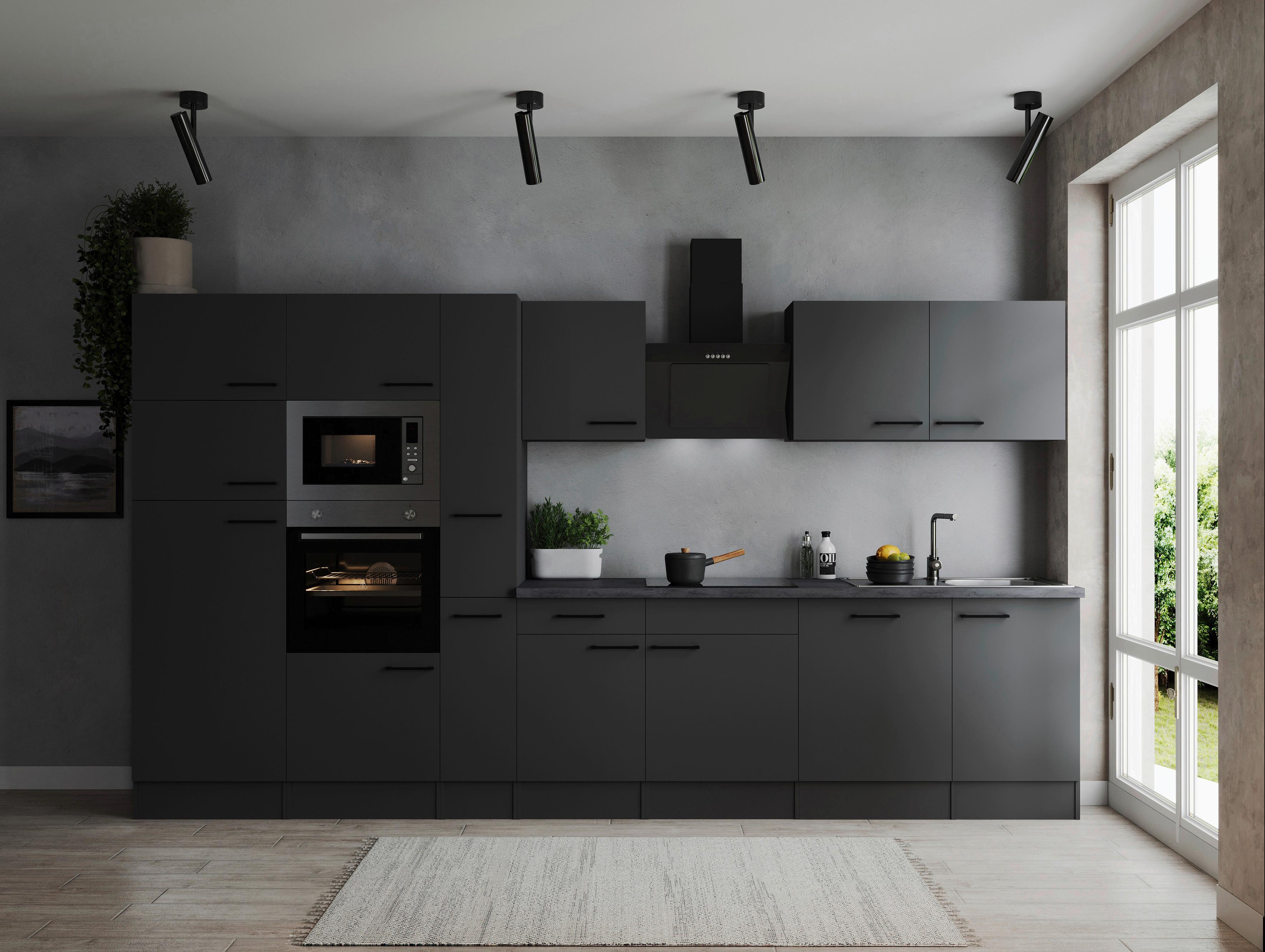 Kuhinjski Blok Z Aparati Oliver, 370cm - temno siva/črna, Design, kovina/leseni material (370cm) - Respekta