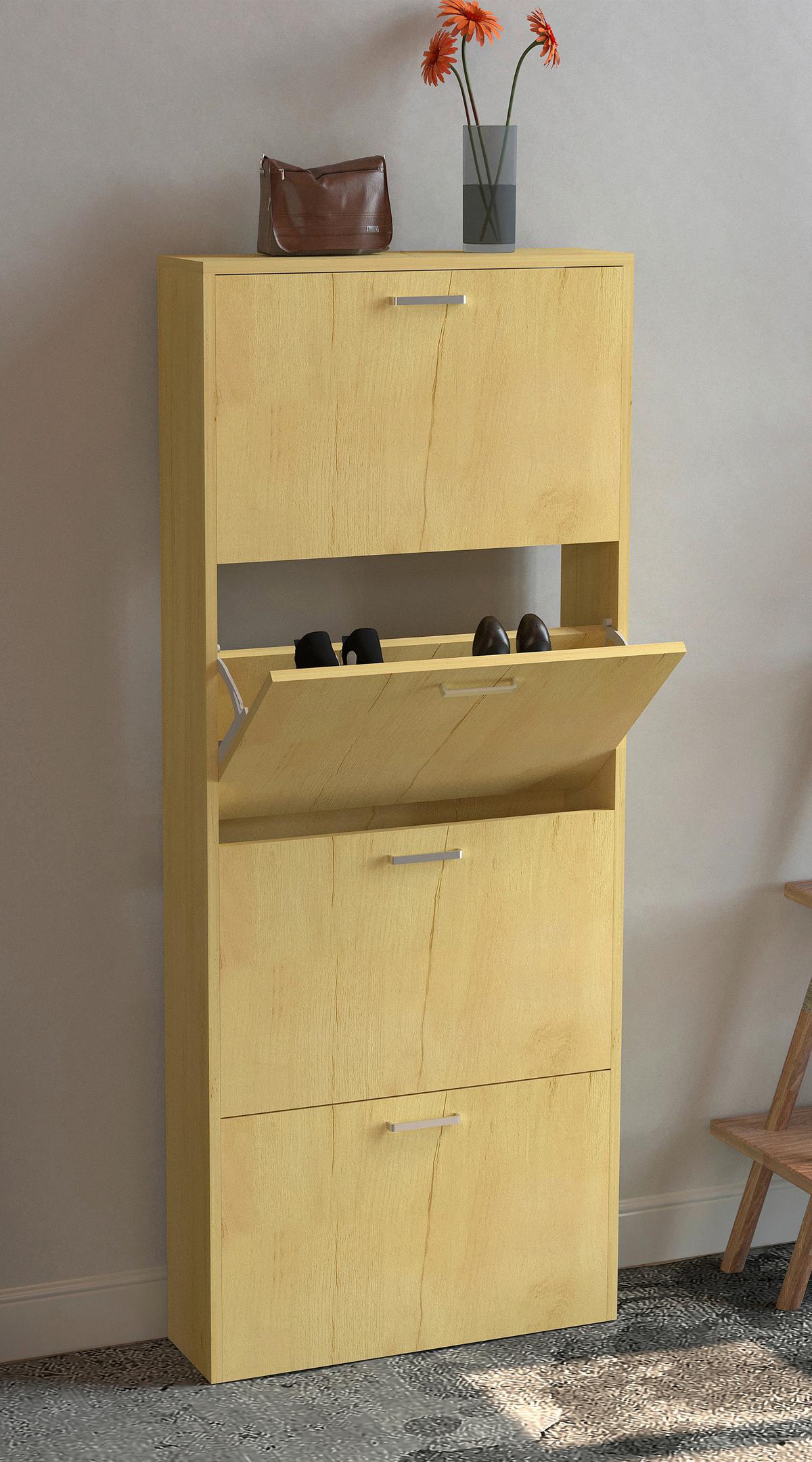 SCHUHSCHRANK SULOS L - Honigeiche/Silberfarben, Design, Holzwerkstoff/Kunststoff (59/144/17cm) - MID.YOU