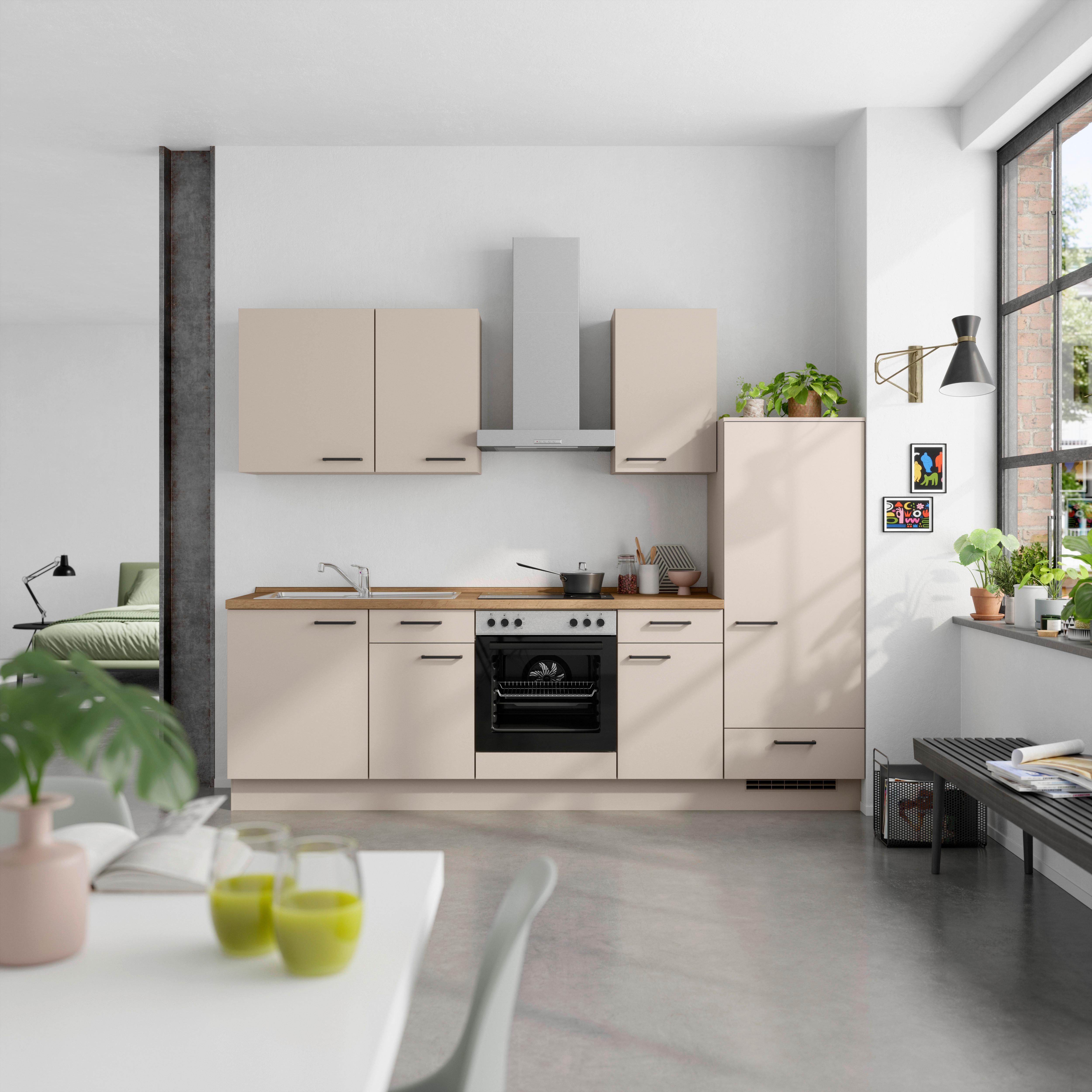 Küchenleerblock Easytouch Low o. Geräte Sandfarben - Sandfarben/Eichefarben, MODERN, Holzwerkstoff/Metall (270cm) - Nobilia