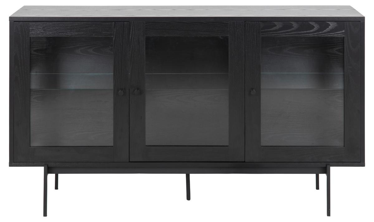 Tálalószekrény Angus - fekete, faalapú anyag/Üveg (140/82/40cm)