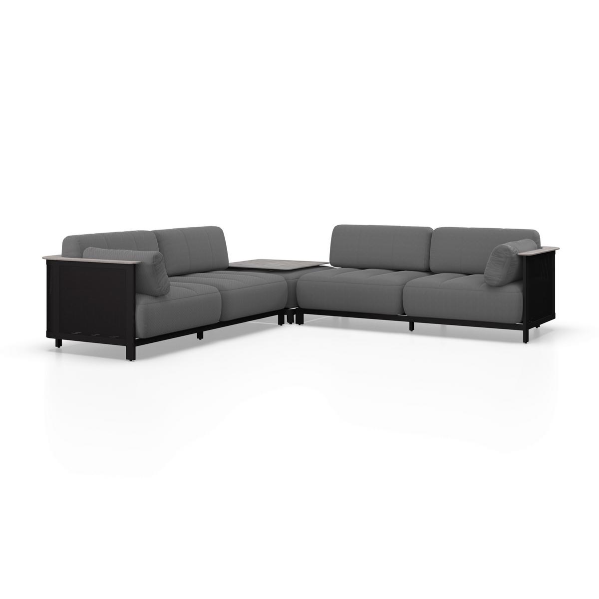 Loungegarnitur Mara Dunkelgrau Metall/Outdoorstoff +Abdeckung - Dunkelgrau/Schwarz, MODERN, Kunststoff/Textil (186/61/76,5cm) - Bessagi Garden