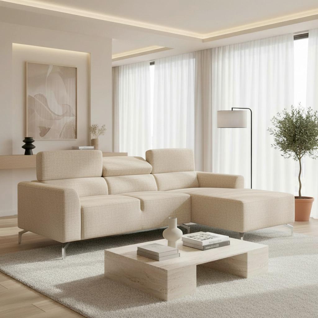 HÖRNSOFFA FIBU - beige/silver, Modern, metall/trä (211/146cm) - Bessagi Home