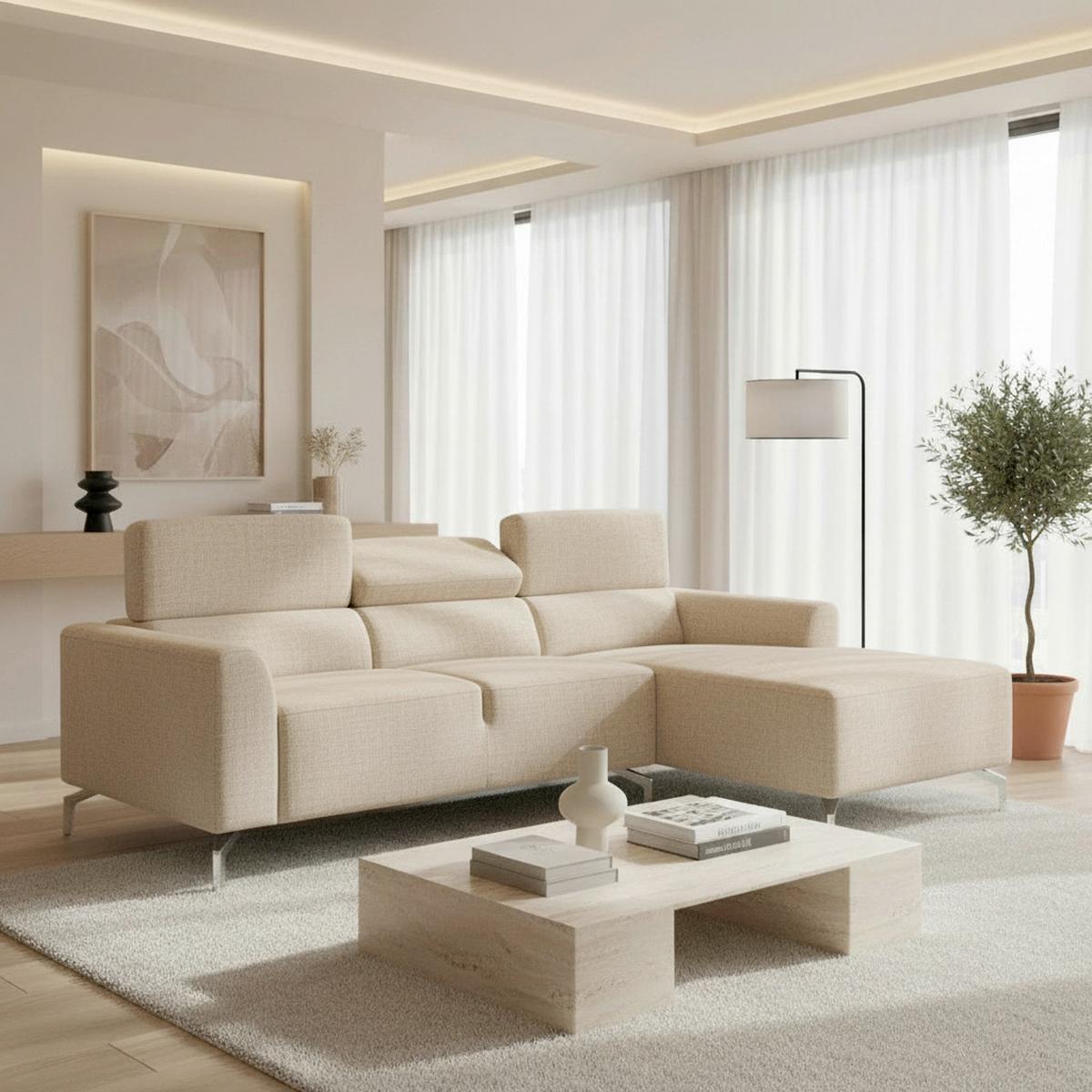 Sedežna Garnitura Fibu, Bež - srebrne barve/bež, Moderno, kovina/tekstil (211/146cm) - Bessagi Home