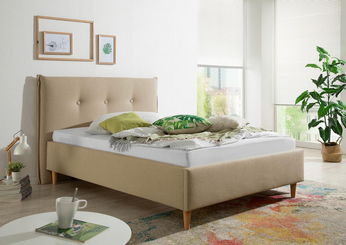 Polsterbett Nelo Grau ca. 140x200 cm - Beige/Naturfarben, MODERN, Holz/Textil (140/200cm) - Livetastic