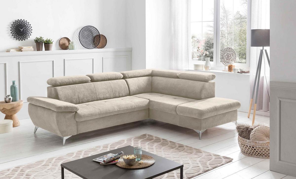 Sarokkanapé Gisele - szürkésbézs, Modern, textil (256/83/209cm)