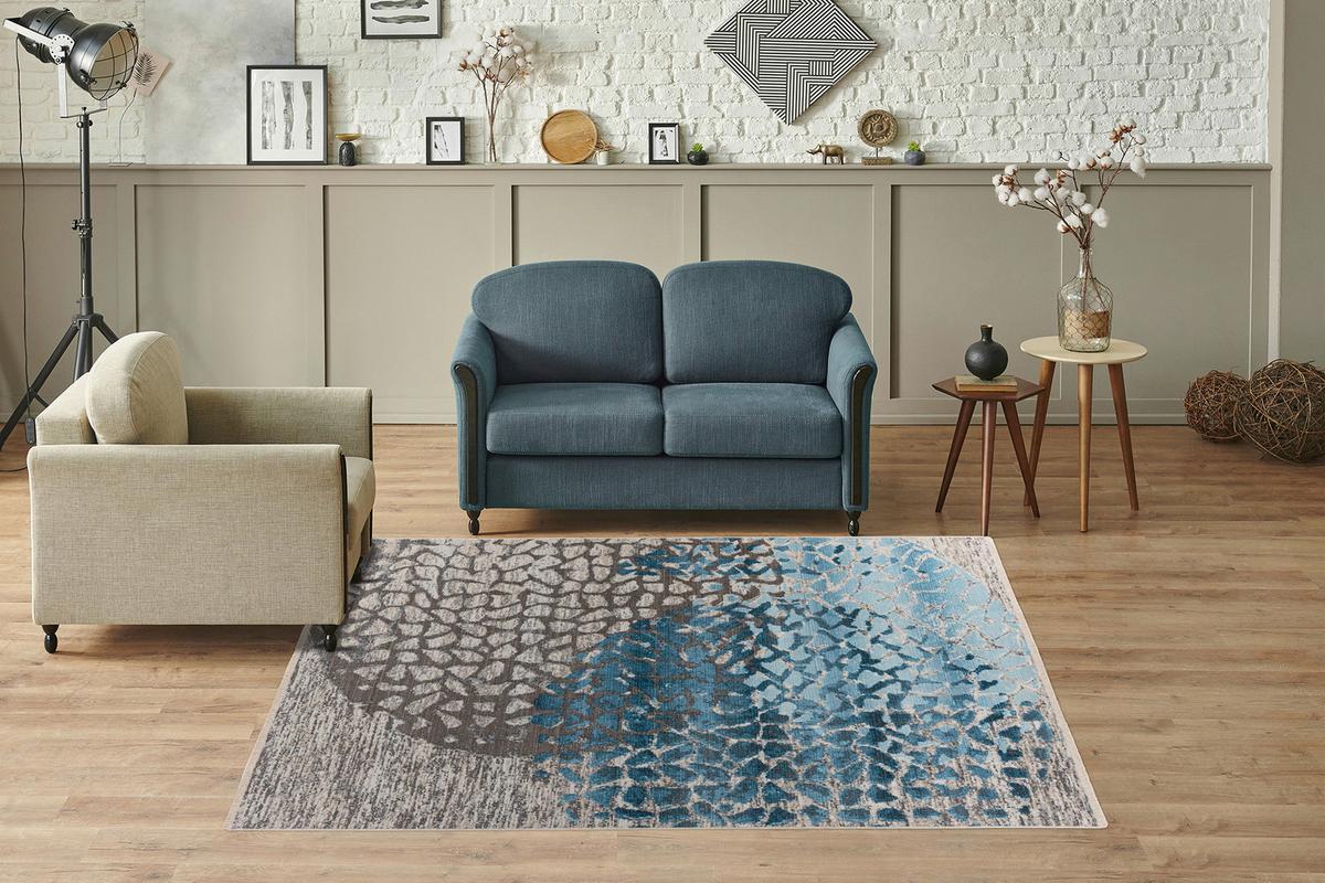 Flachwebeteppich Dilan 400 - Blau/Multicolor, Konventionell, Textil (120/170cm) - Kayoom