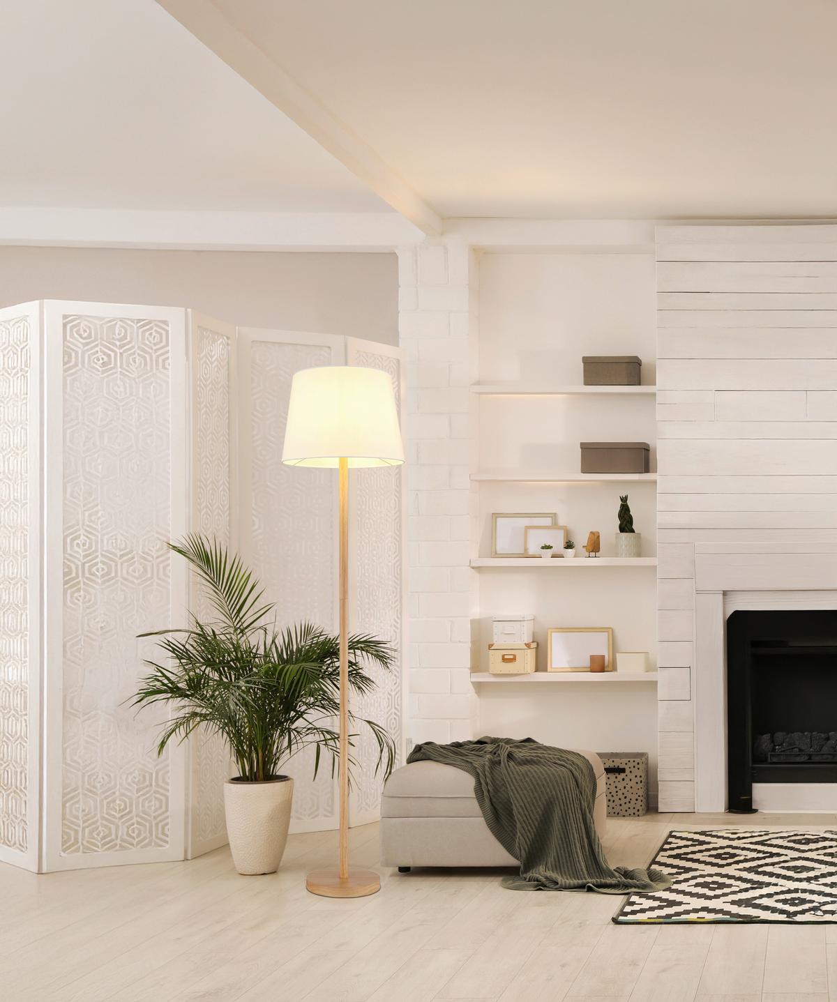 LAMPA STOJĄCA 40100146 JORIS - biały/brązowy, Basics, metal/tkanina (35/151cm) - Globo